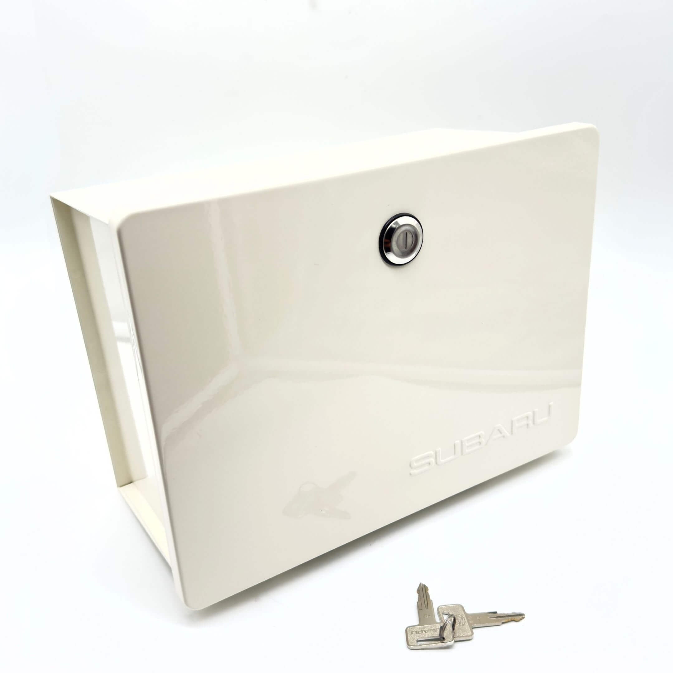 Tool Box Locker with Keys for Subaru Sambar Truck TT1 TT2 Models (9/2009 to 4/2012) featuring a sleek white design and secure lock mechanism.
