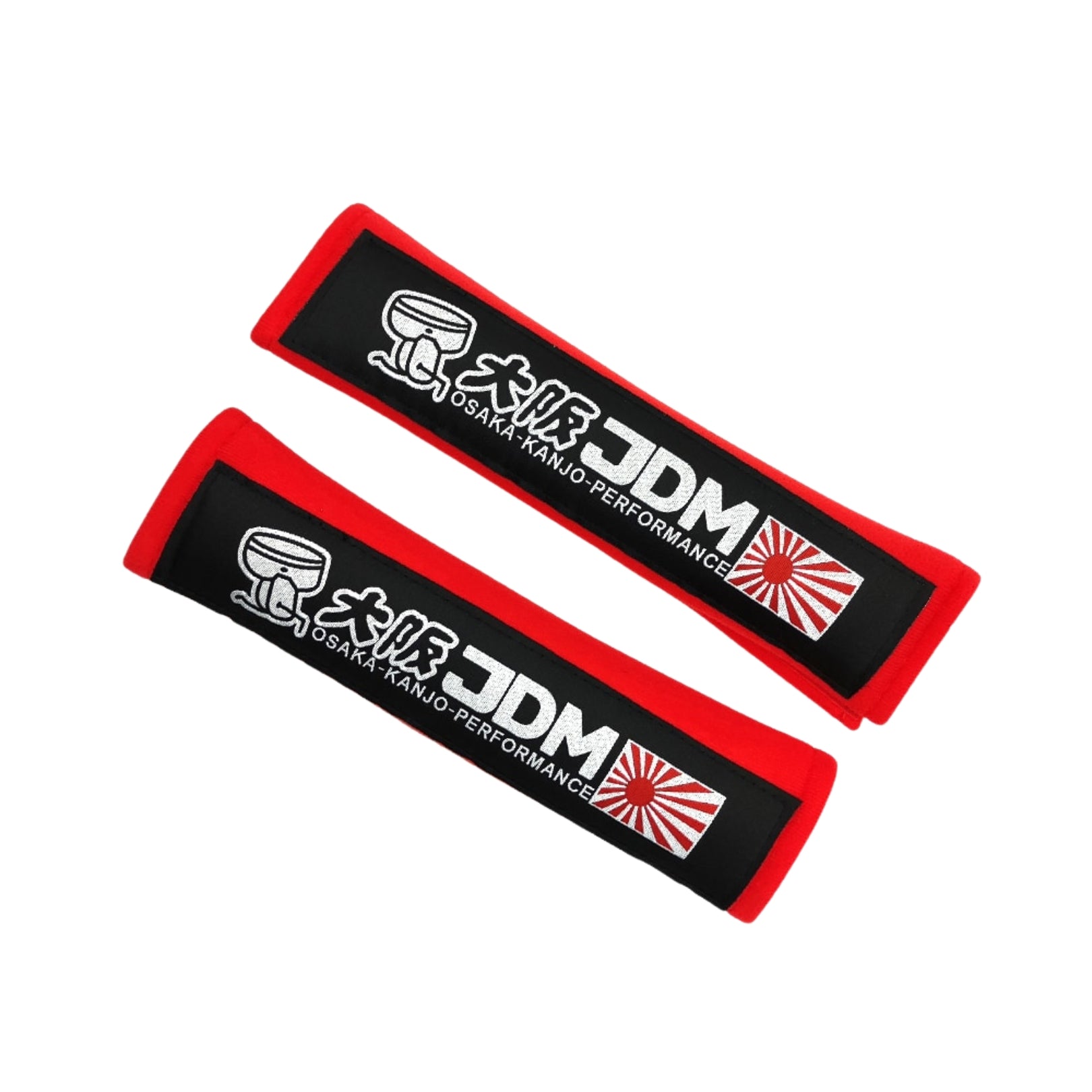 Osaka Seatbelt Cover Set for Kei Trucks - RED - Comfortable, Embroidered Cotton, Universal Fit, Easy to Install, Stylish Protection