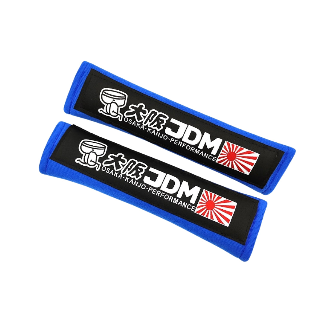 Stylish Blue Osaka Racing Seatbelt Covers for Kei Trucks, Mini Truck Comfort & Protection, Universal Fit, Easy Install, Embroidered Cotton