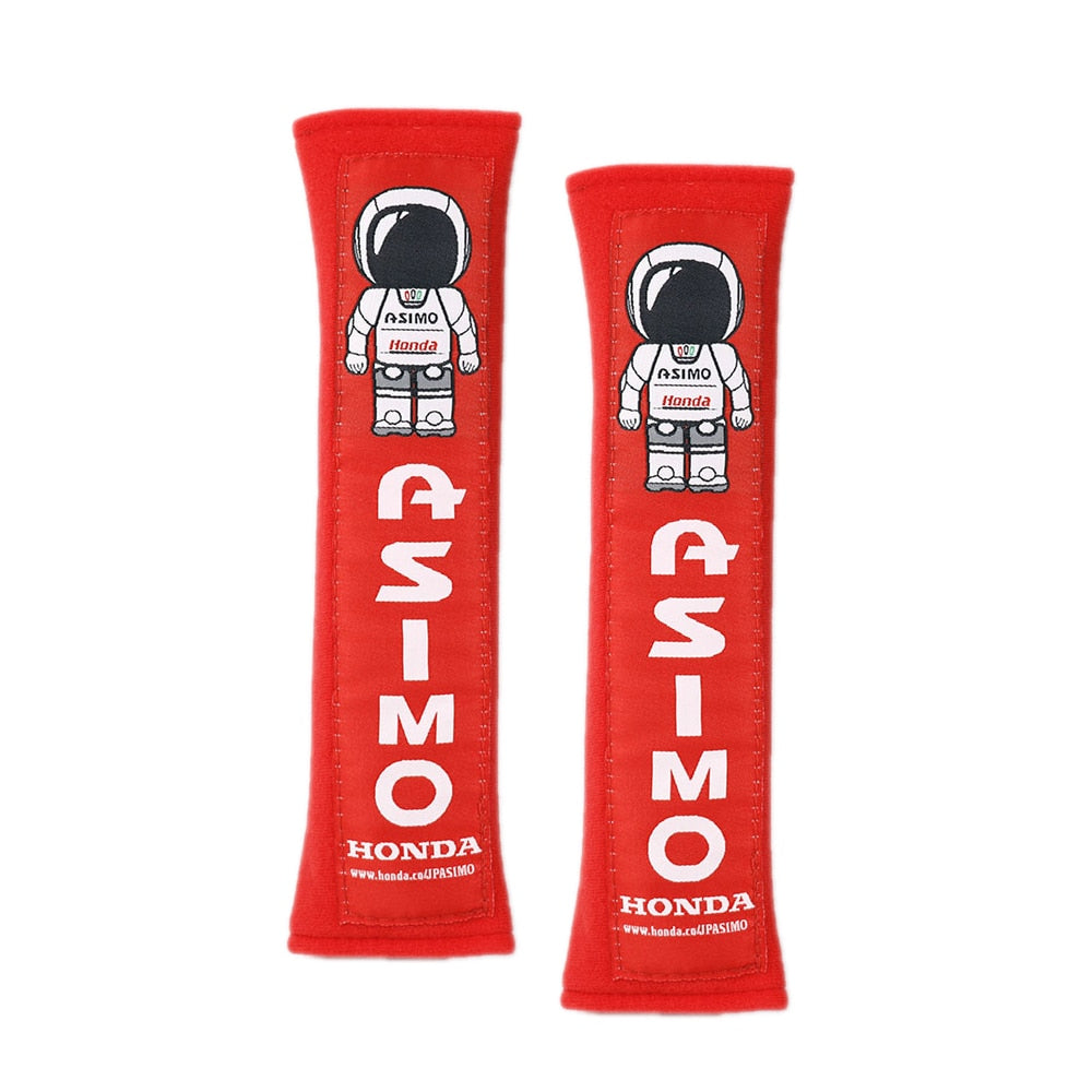 Honda ASIMO Seatbelt Cover Set for Kei Trucks - RED - Comfortable, Embroidered Cotton, Universal Fit, Easy to Install, Stylish Protection