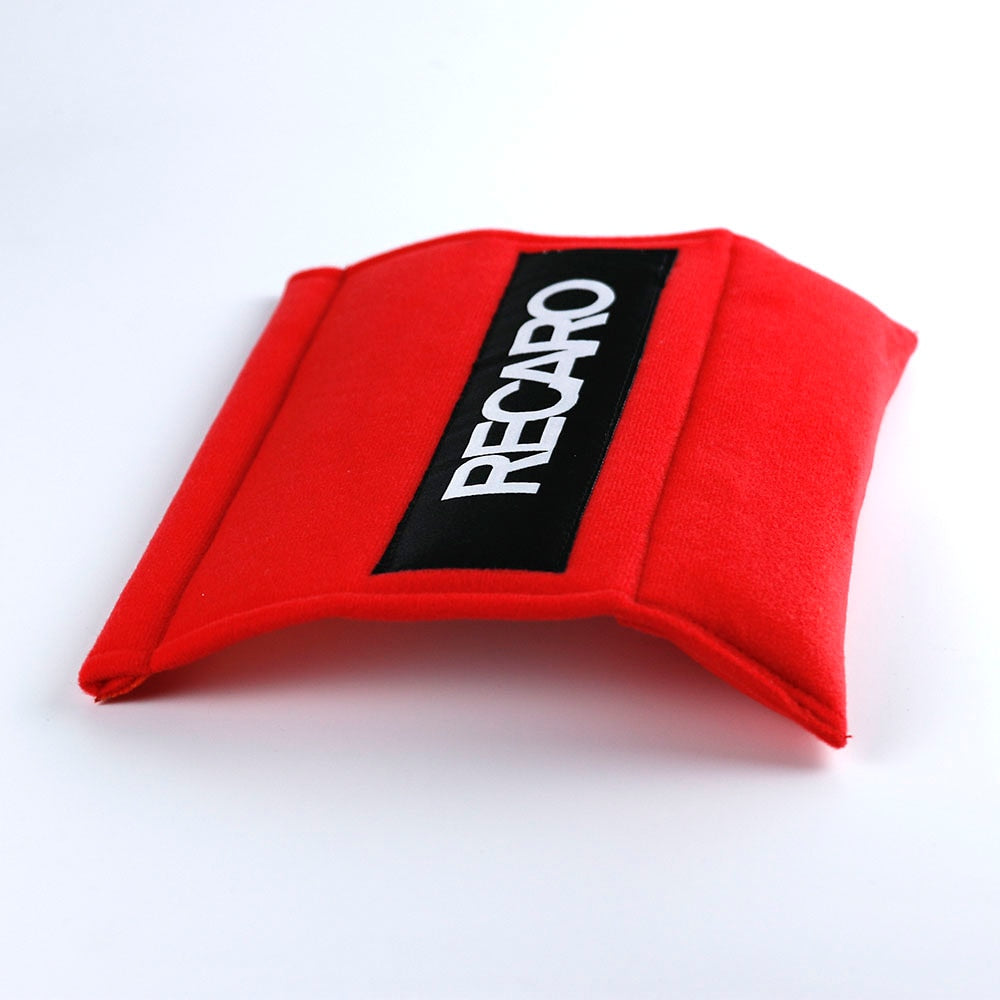 Recaro Seatbelt Cover Set for Kei Trucks - RED - Comfortable, Embroidered Cotton, Universal Fit, Easy to Install, Stylish Protection