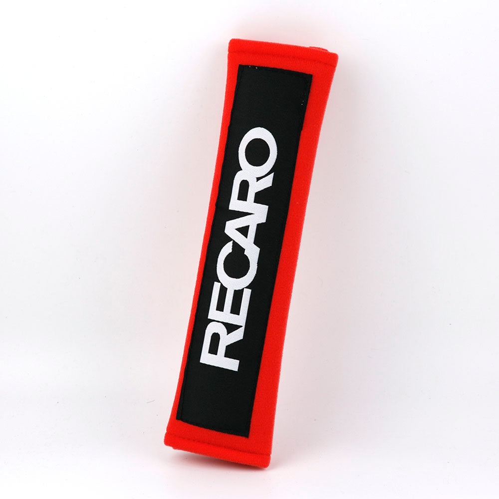 Recaro Seatbelt Cover Set for Kei Trucks - RED - Comfortable, Embroidered Cotton, Universal Fit, Easy to Install, Stylish Protection