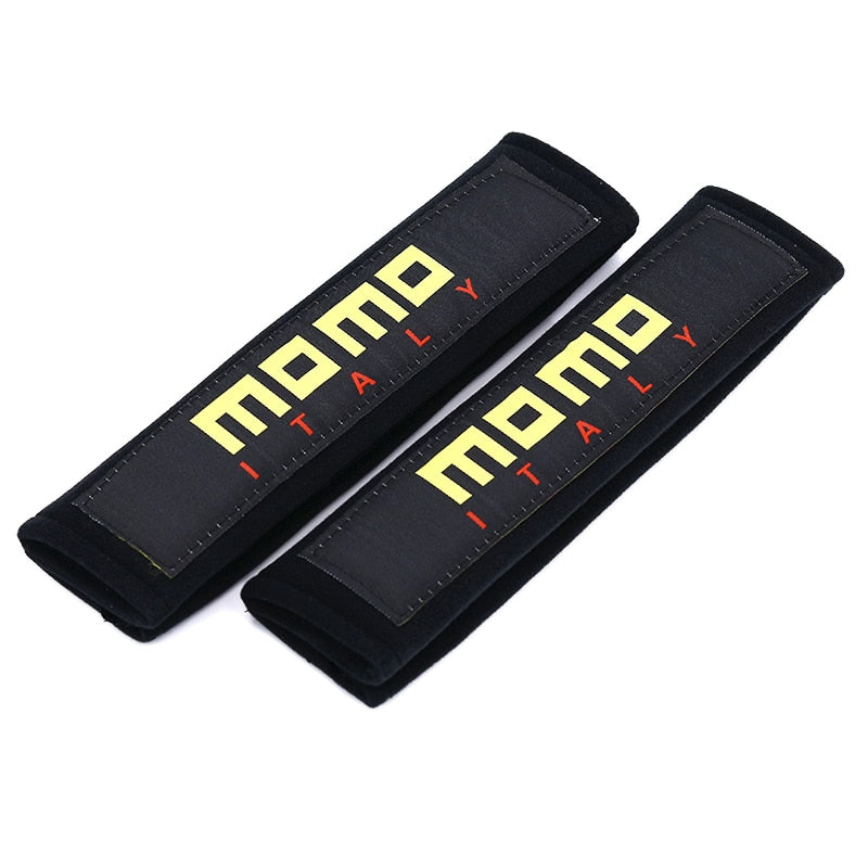 MOMO Style Seatbelt Cover Set for Kei Trucks - Black - Comfortable, Embroidered Cotton, Universal Fit, Easy to Install, Stylish Protection
