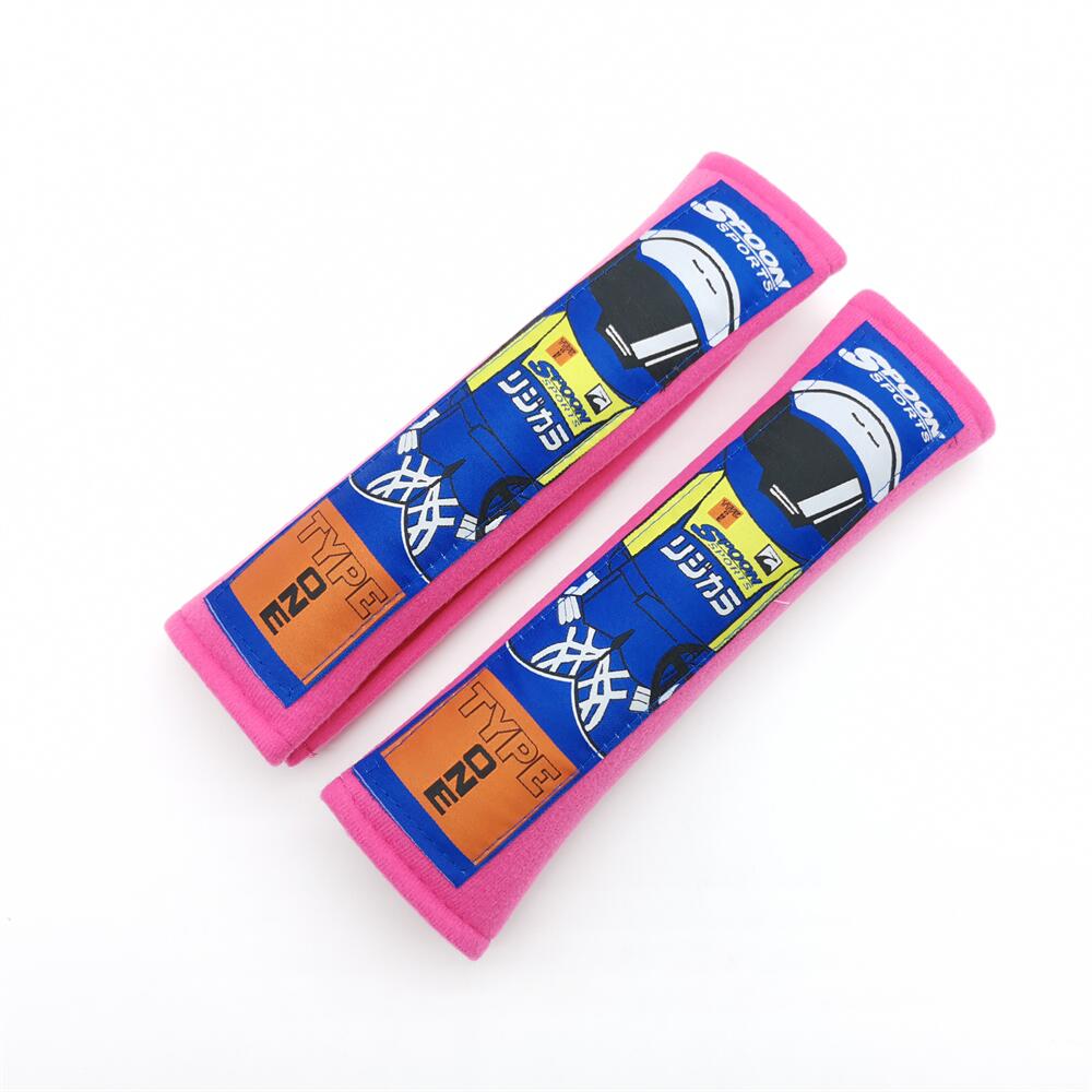 Racer Spoon Seatbelt Cover Set for Kei Trucks - Pink - Comfortable, Embroidered Cotton, Universal Fit, Easy to Install, Stylish Protection