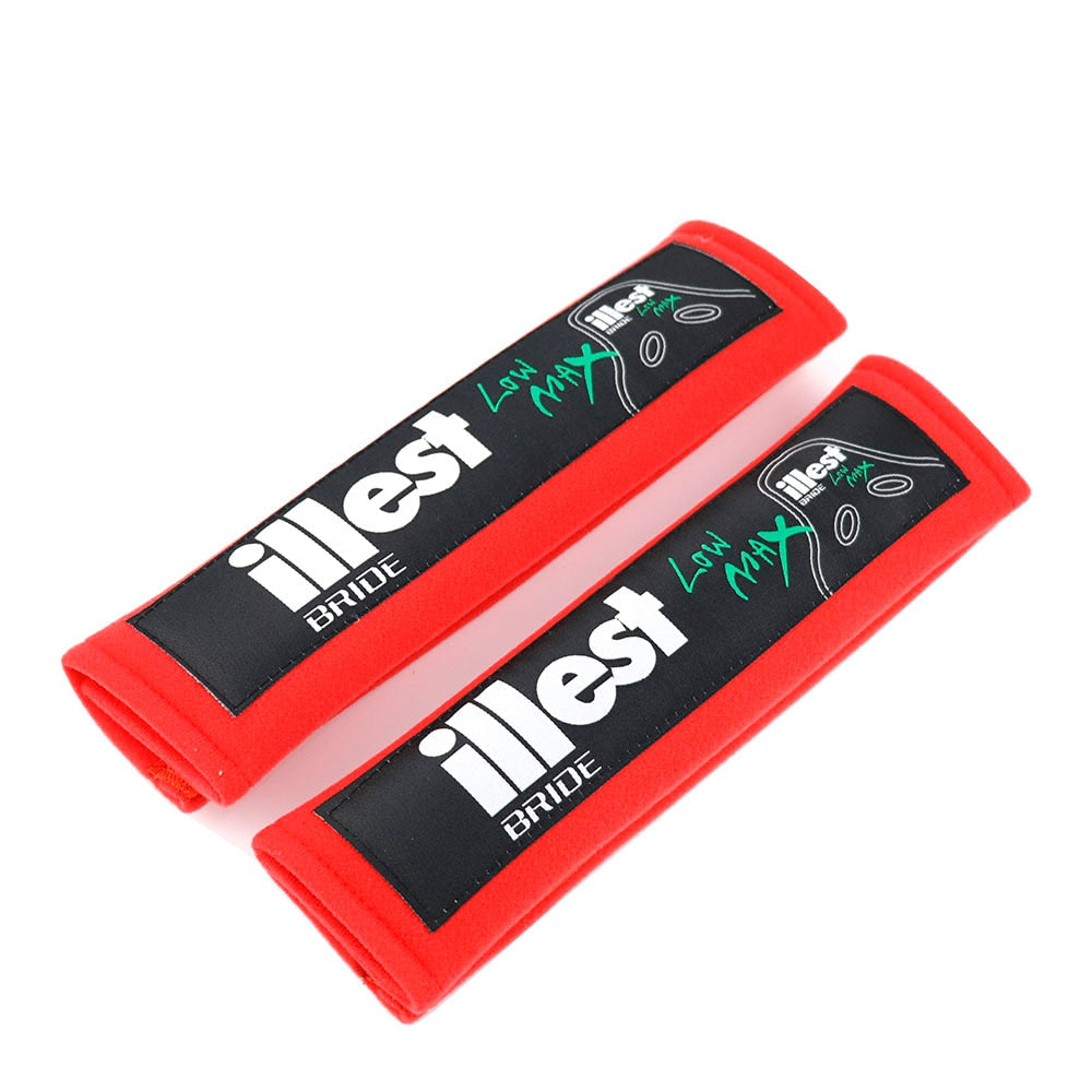 Stylish Red Illest Bride Seatbelt Covers for Kei Trucks - Premium Embroidered Cotton Comfort, Universal Fit, Easy Install - 2pcs Set
