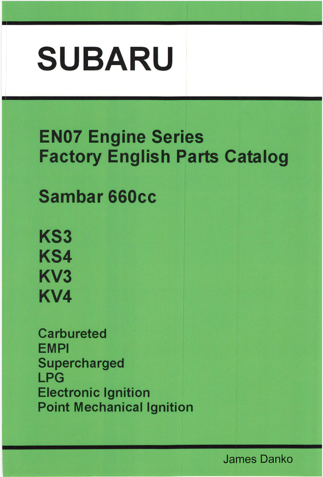 Subaru EN07 Parts Catalog Sambar Trucks & Vans Guide Oiwa Garage