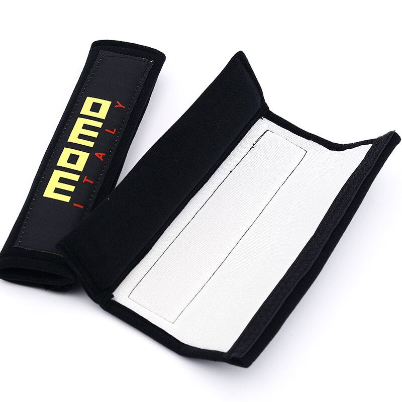 MOMO Style Seatbelt Cover Set for Kei Trucks - Black - Comfortable, Embroidered Cotton, Universal Fit, Easy to Install, Stylish Protection