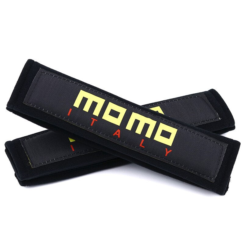 MOMO Style Seatbelt Cover Set for Kei Trucks - Black - Comfortable, Embroidered Cotton, Universal Fit, Easy to Install, Stylish Protection