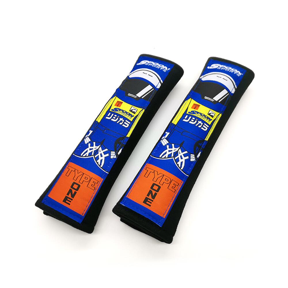 Racer Spoon Sport Seatbelt Cover Set for Kei Trucks - Black - Comfortable, Embroidered Cotton, Universal Fit, Easy to Install, Stylish Protection