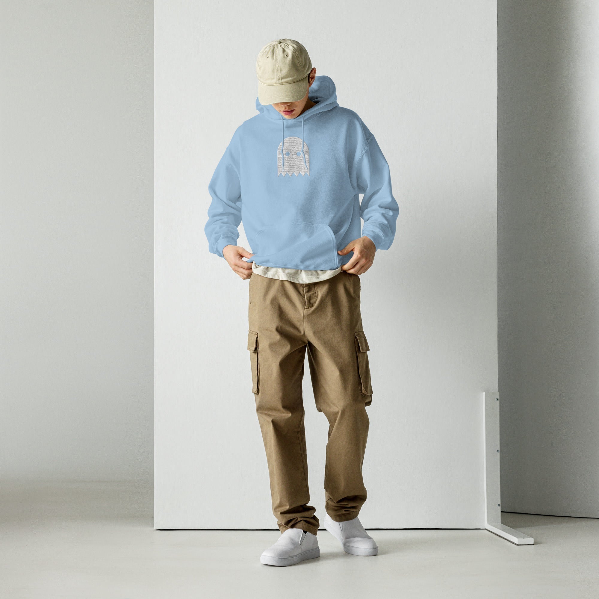 Light Blue Oiwa Embroidered Plush Hoodie