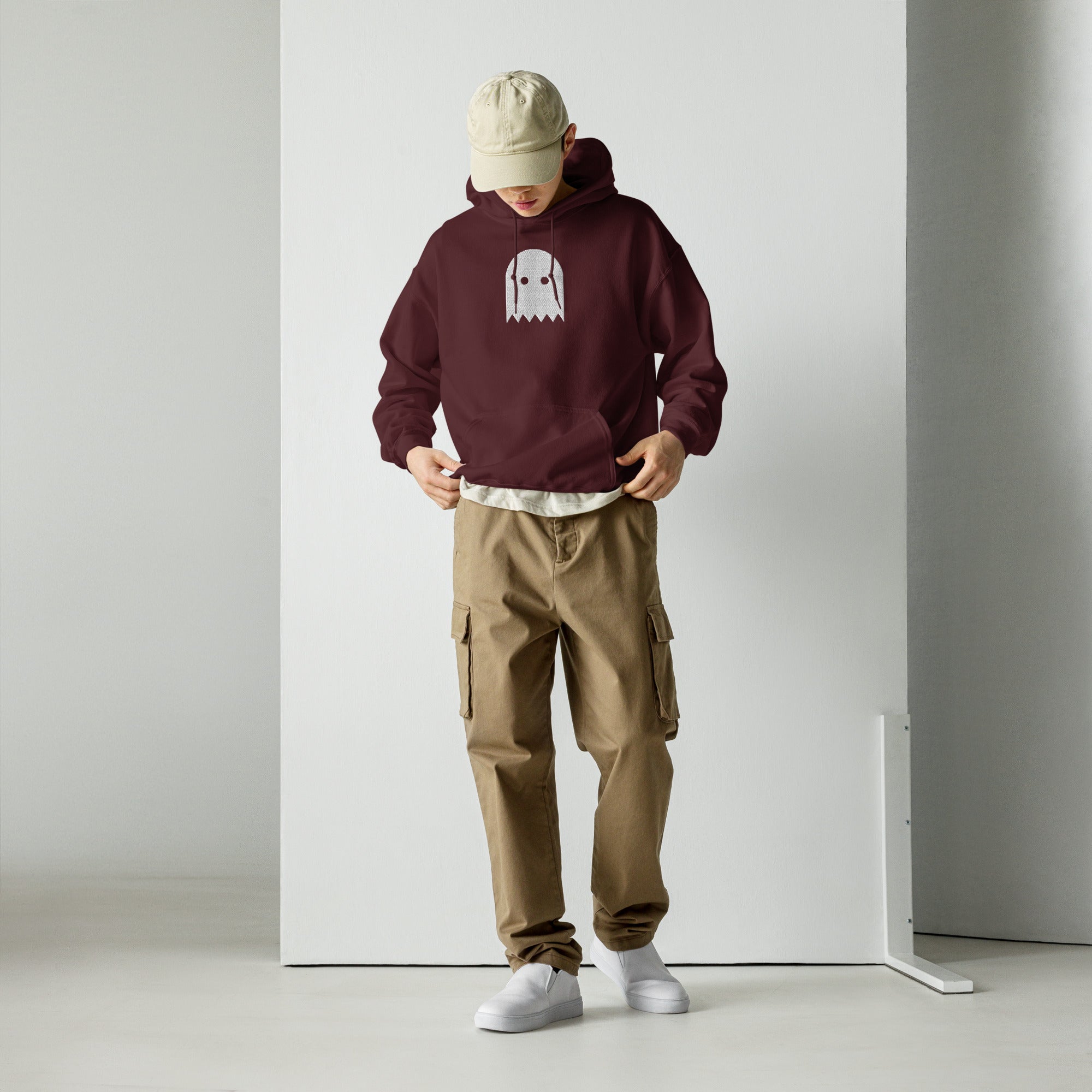 Maroon Oiwa Embroidered Plush Hoodie