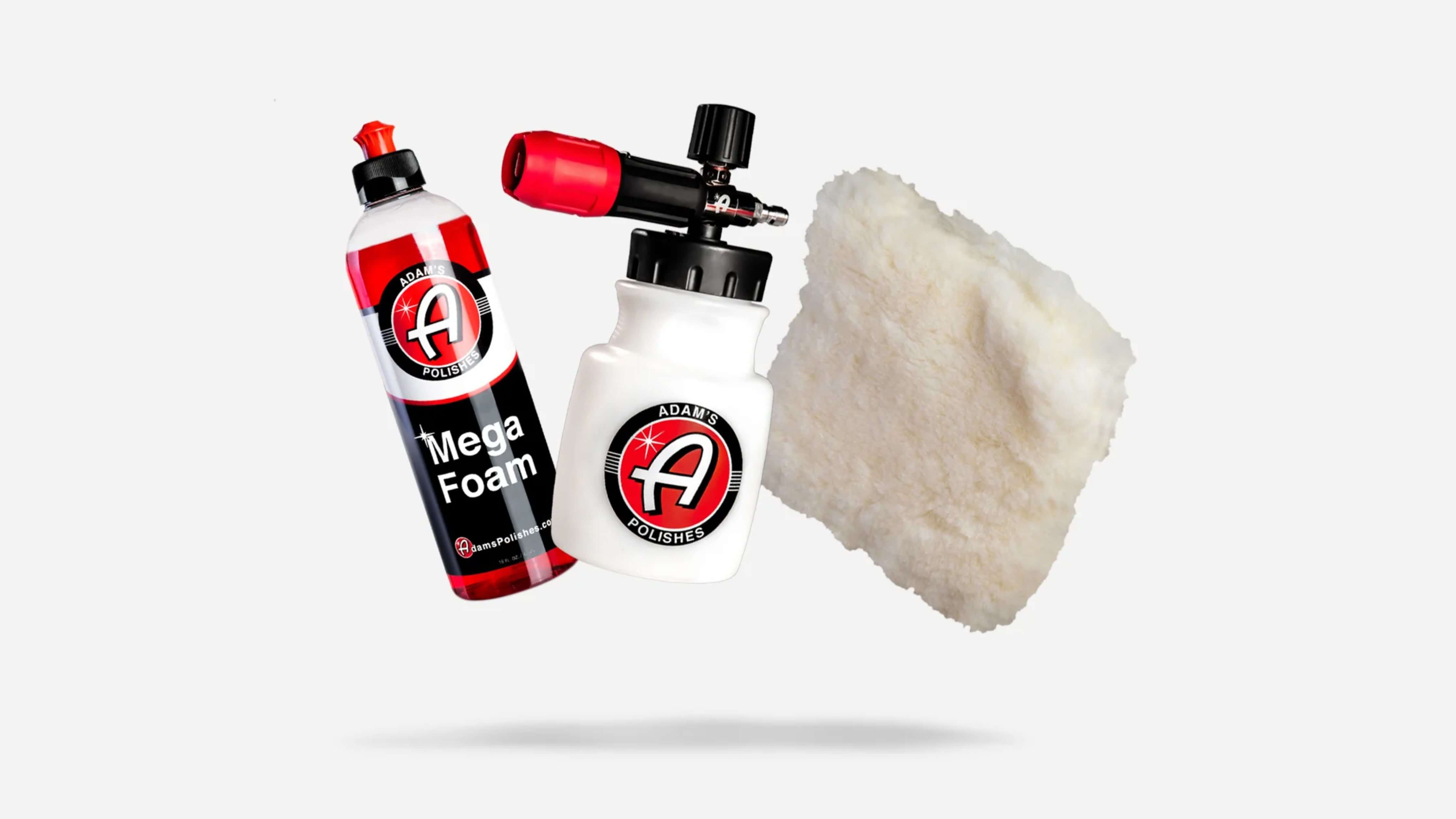 Adam's Polishes Mega Foam car wash soap with foam cannon and microfiber cloth