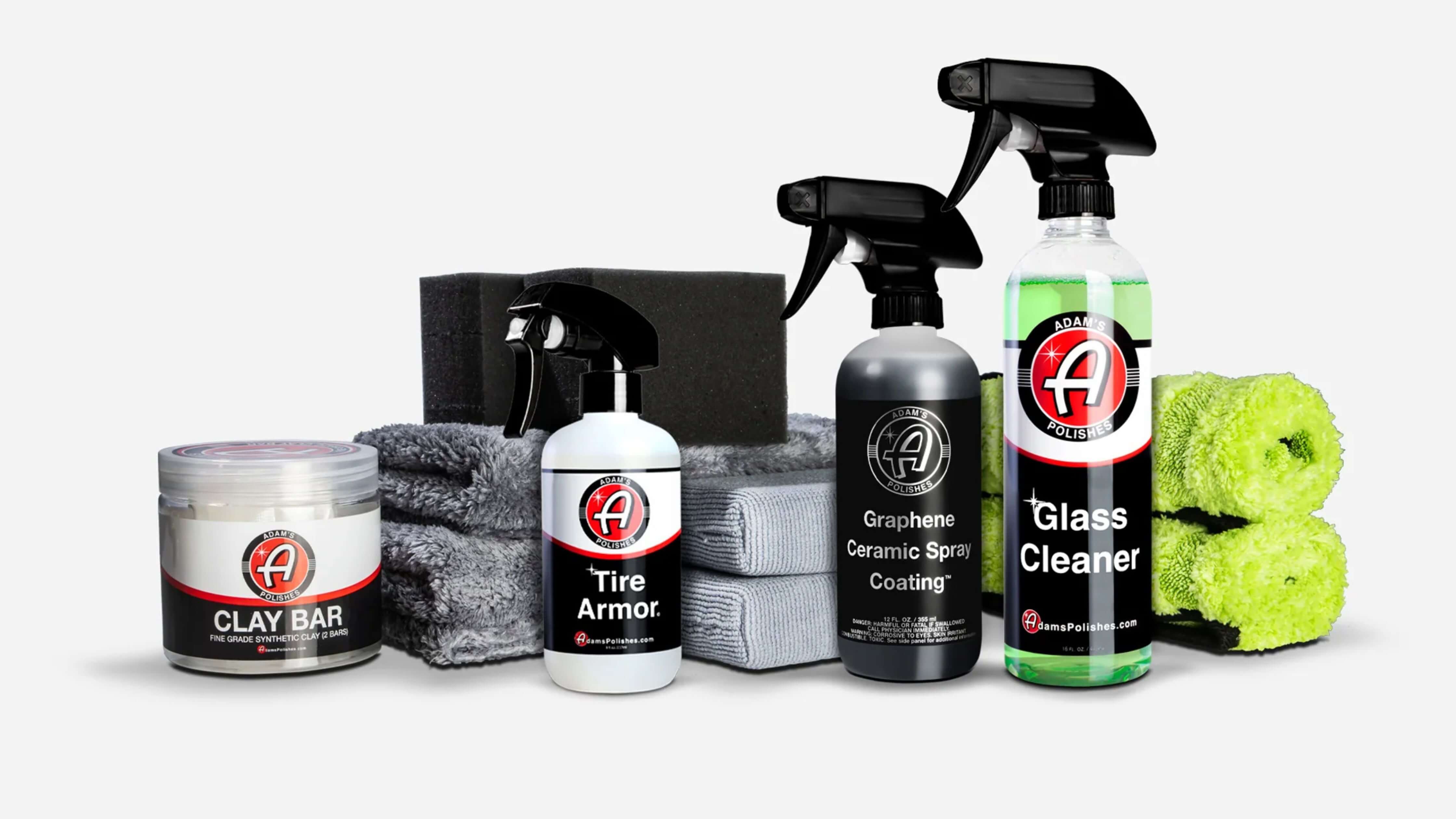 Car care products including clay bar, tire armor, and graphene ceramic spray coating.