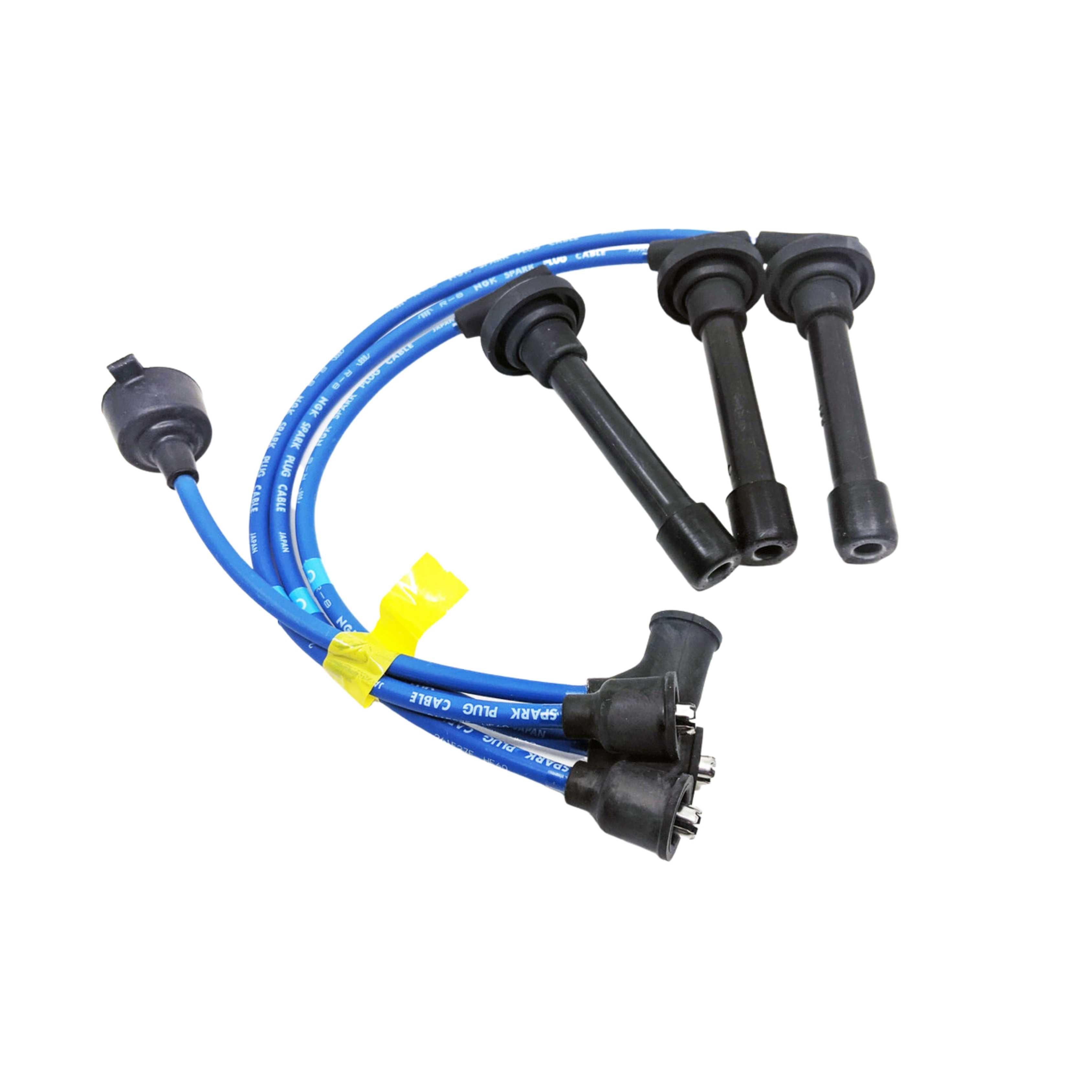 High-performance Honda Acty Ignition Tune-Up Kit with premium blue NGK spark plug wires and durable distributor cap for HA3, HA4 models from 1990-1999, available at Oiwa Garage