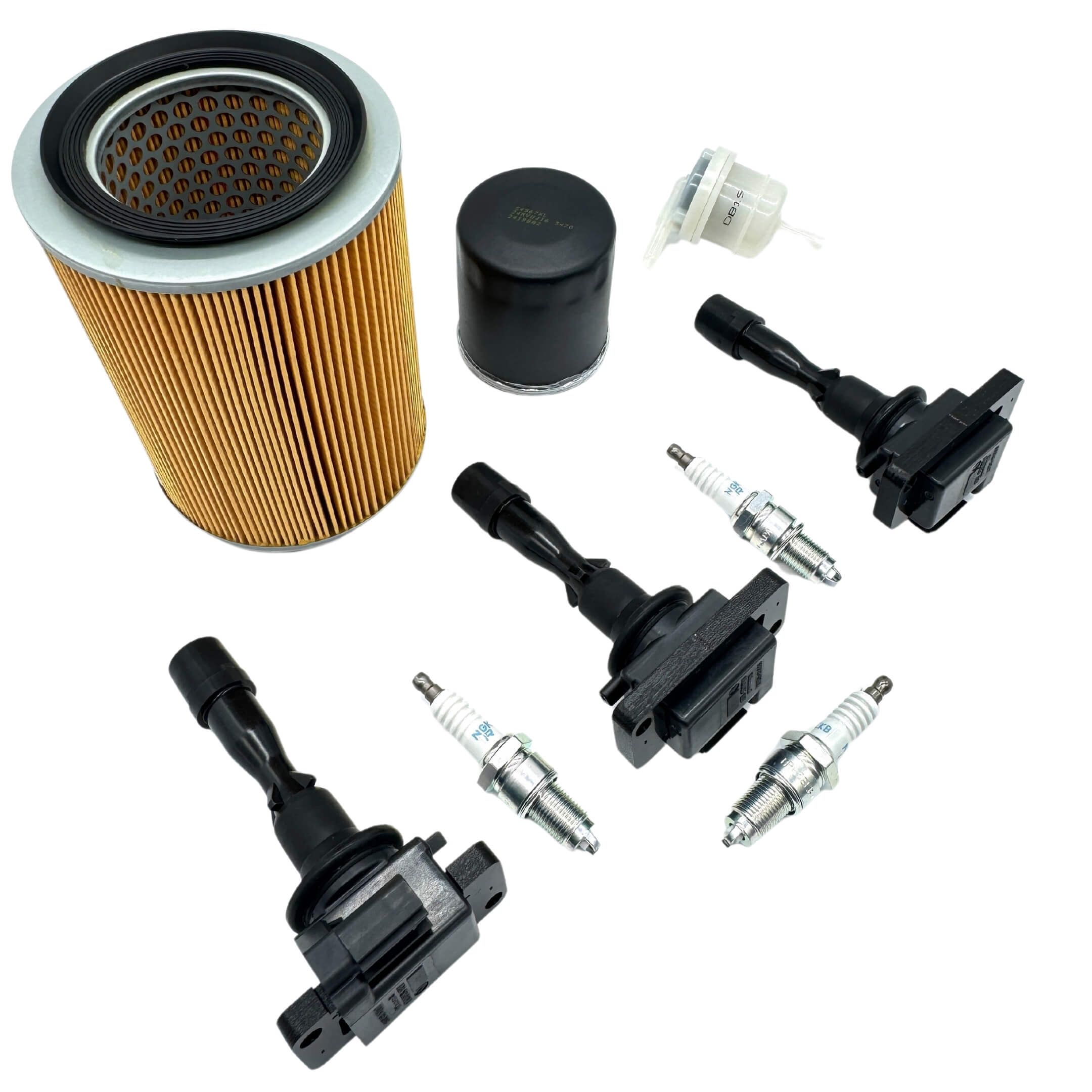 Ignition tune-up kit for Daihatsu Hijet S100P and S110P models (1994-1999), including spark plugs, ignition coils, air filter, oil filter, and fuel filter for comprehensive engine maintenance.