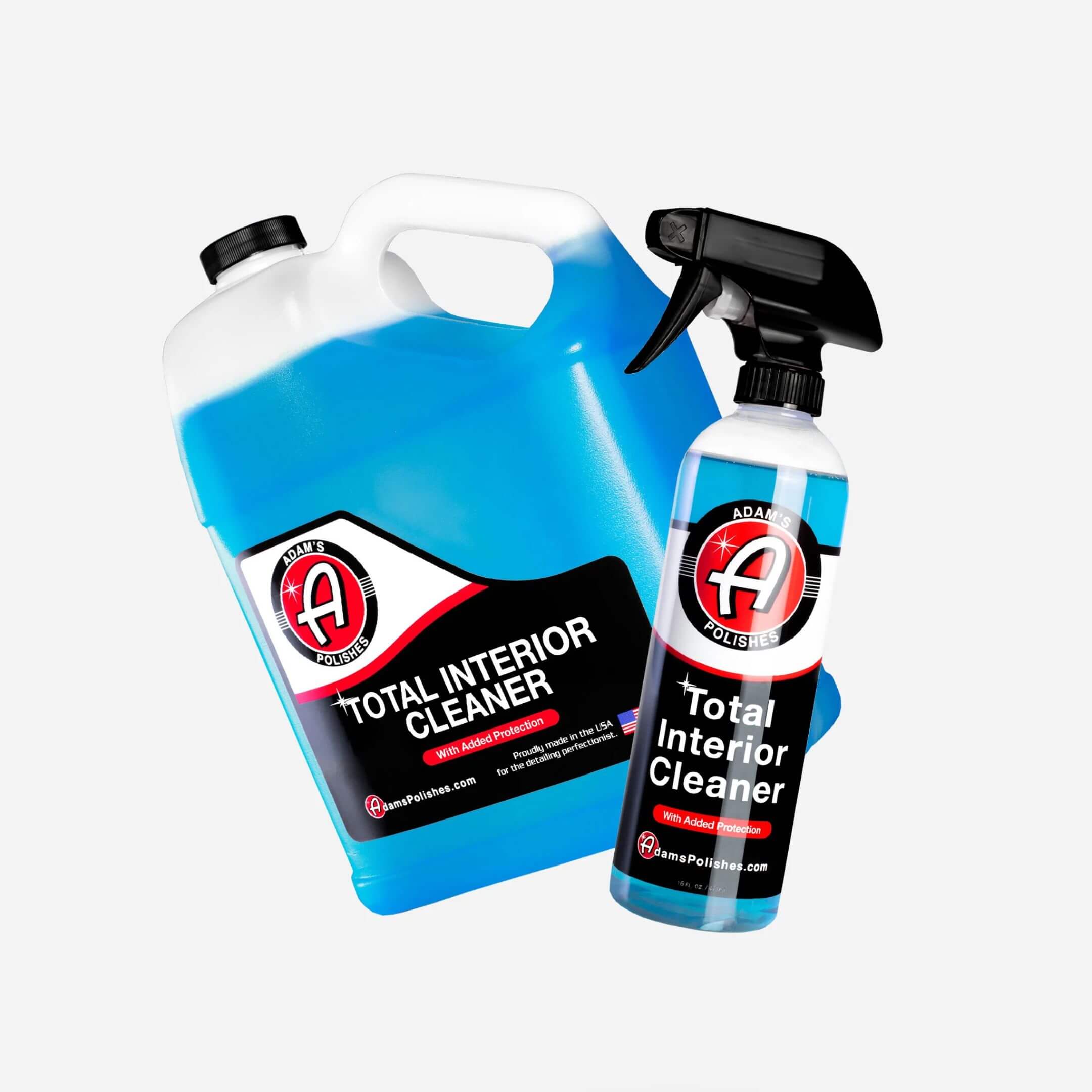 Best car interior cleaner from Adam’s Polishes featuring a 1-gallon jug and spray bottle set for deep cleaning and protection of plastic, leather, and vinyl surfaces.