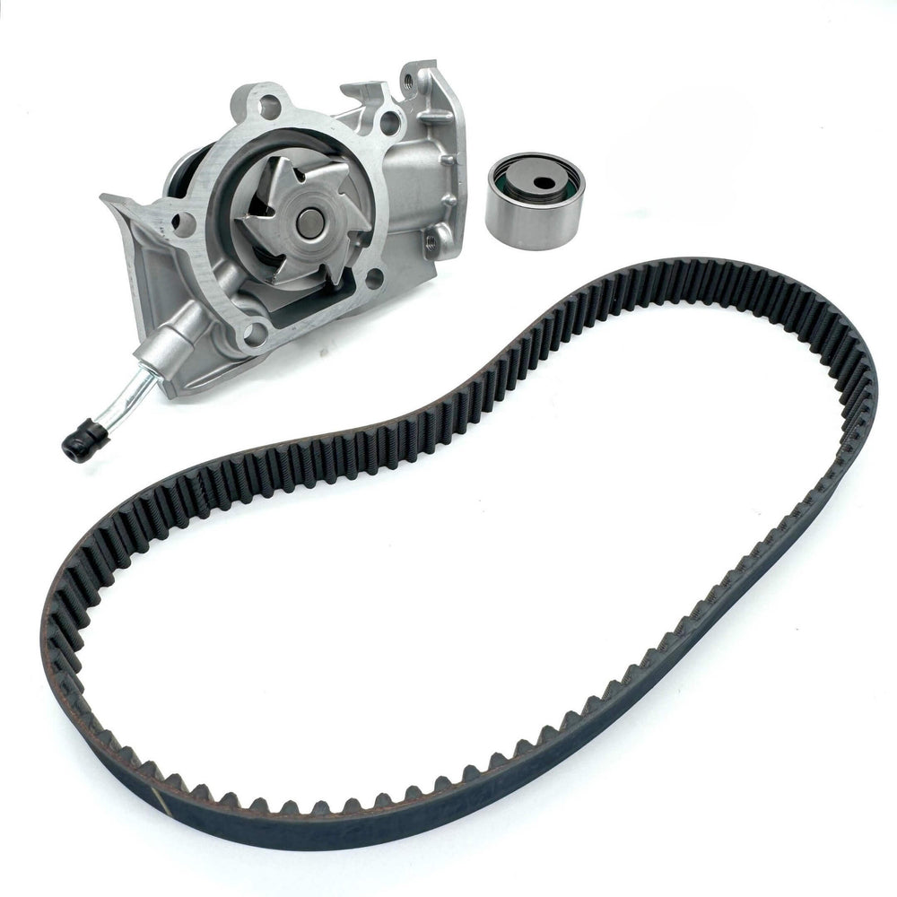 Displaying premium Daihatsu Hijet timing belt kit including timing belt, water pump, and tensioner bearing, specifically engineered for S82P, S83P, S100, S110, S200, S210, S201, S211, S320, S330, S321, S331, S500, and S510 models (1990-Present)