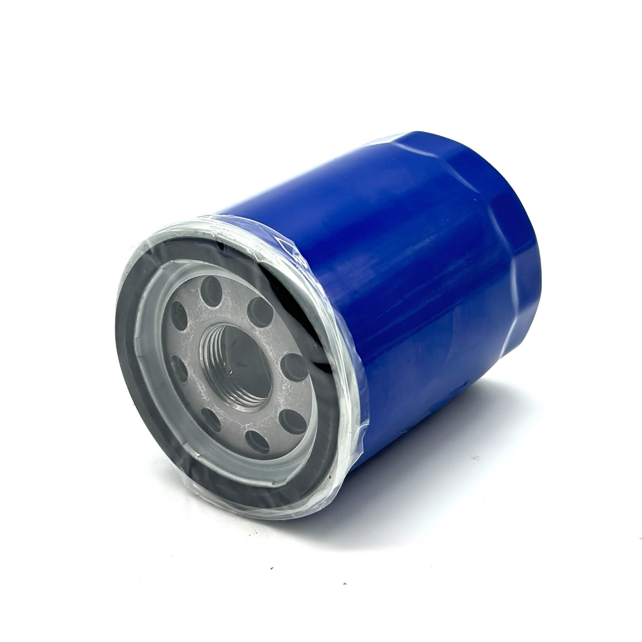 Blue aftermarket oil filter for kei trucks, featuring a durable metal casing.