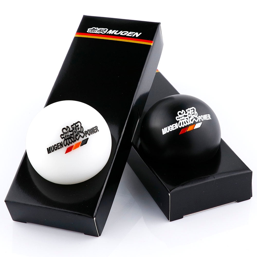 Mugen Shift Knob Set - Black and White - Premium Honda Acty Accessories for HA3, HA4 Models (1990-1999), Featuring Mugen Power Design for Interior Upgrades.