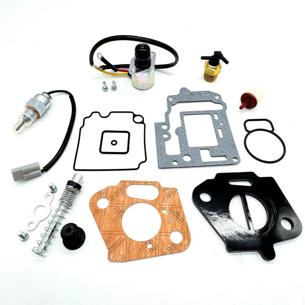 Subaru Sambar Carburetor Rebuild Kit including premium gaskets, solenoid, thermo valve, and seals, ideal for KS3, KS4 trucks and KV3, KV4 vans (1990-1998).