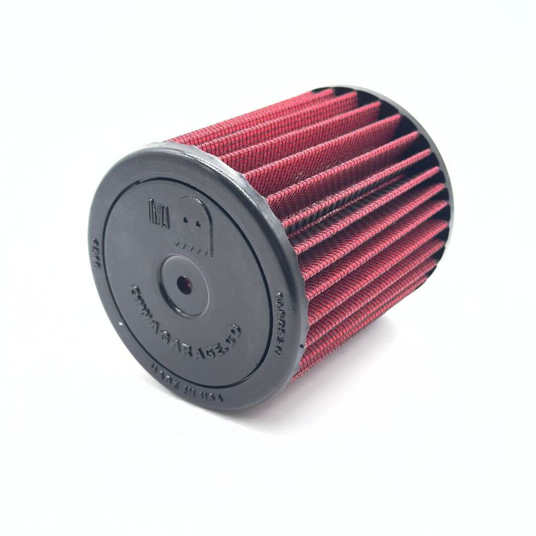 Oiwa GhostFlow Performance Air Filter for Honda Acty Van HH3, HH4 (1990-1999) featuring a cylindrical design with red pleated fabric.