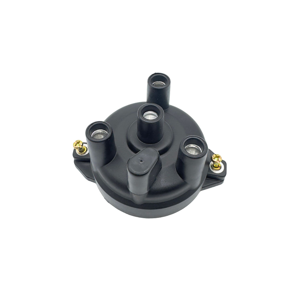 Distributor cap for Suzuki Carry DC51T and DD51T 1991 to 1999, close up front top view showing four plug terminals and mounting screws for the ignition system.
