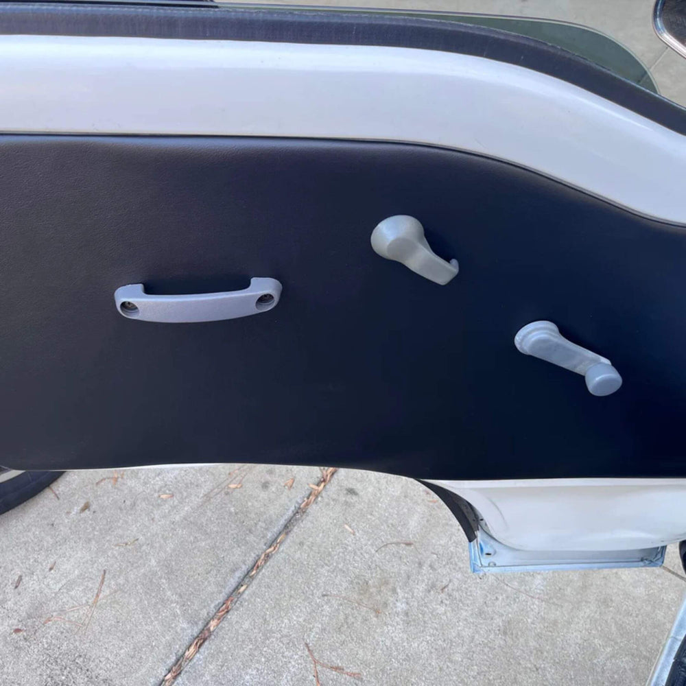 Subaru Sambar Door Panel Covers in black for driver and passenger sides, compatible with KS3 and KS4 models from 1990-1998, featuring handle and window crank.
