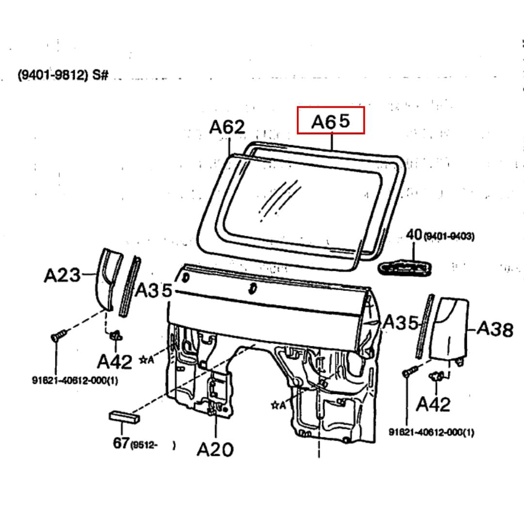 Windshield Weatherstrip for Daihatsu Hijet S100, S110, S140 models (1994-1998) featuring detailed assembly diagram.