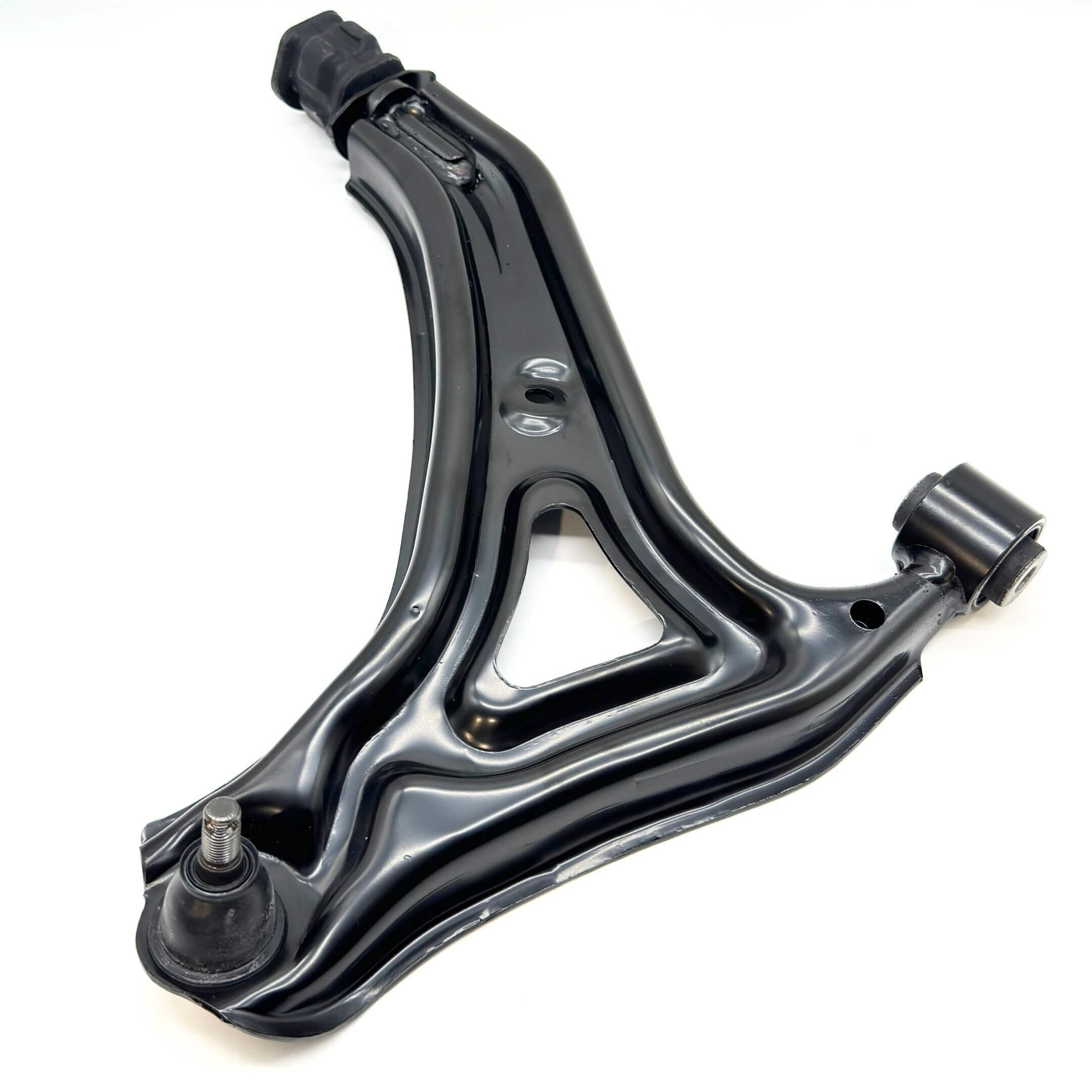 Black lower control arm for driver side, compatible with Honda Vamos Van HM1, HM2 models from 1999-2018.