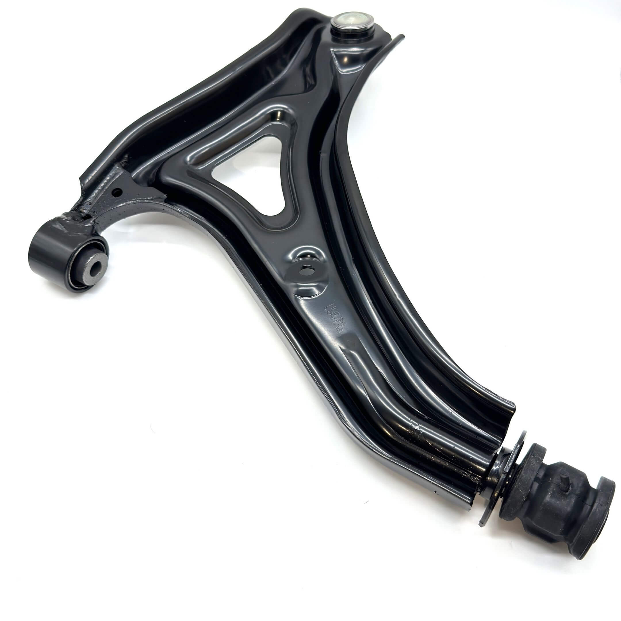 Detailed view of the Honda Acty HA6, HA7 passenger side lower control arm, showcasing robust construction and pre-installed bushings for easy installation.