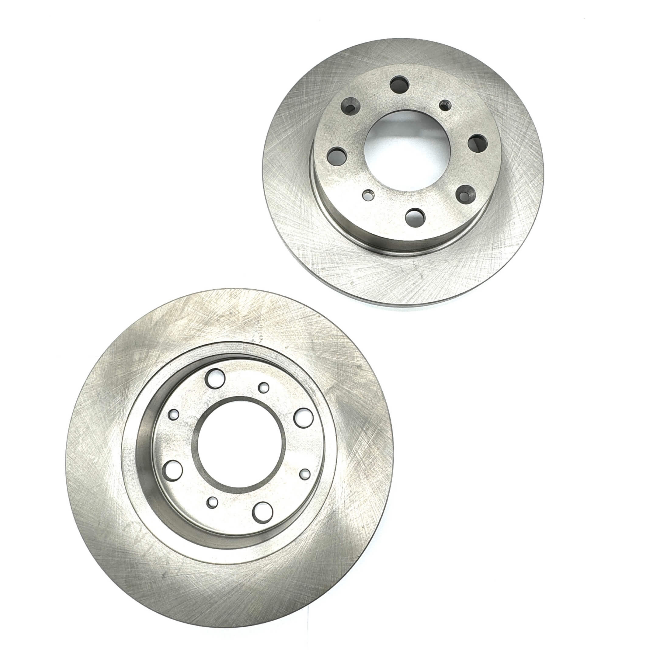 Silver brake rotor set for front Honda Acty Van HH5, HH6 models, 1999-2009, featuring precision-drilled holes.