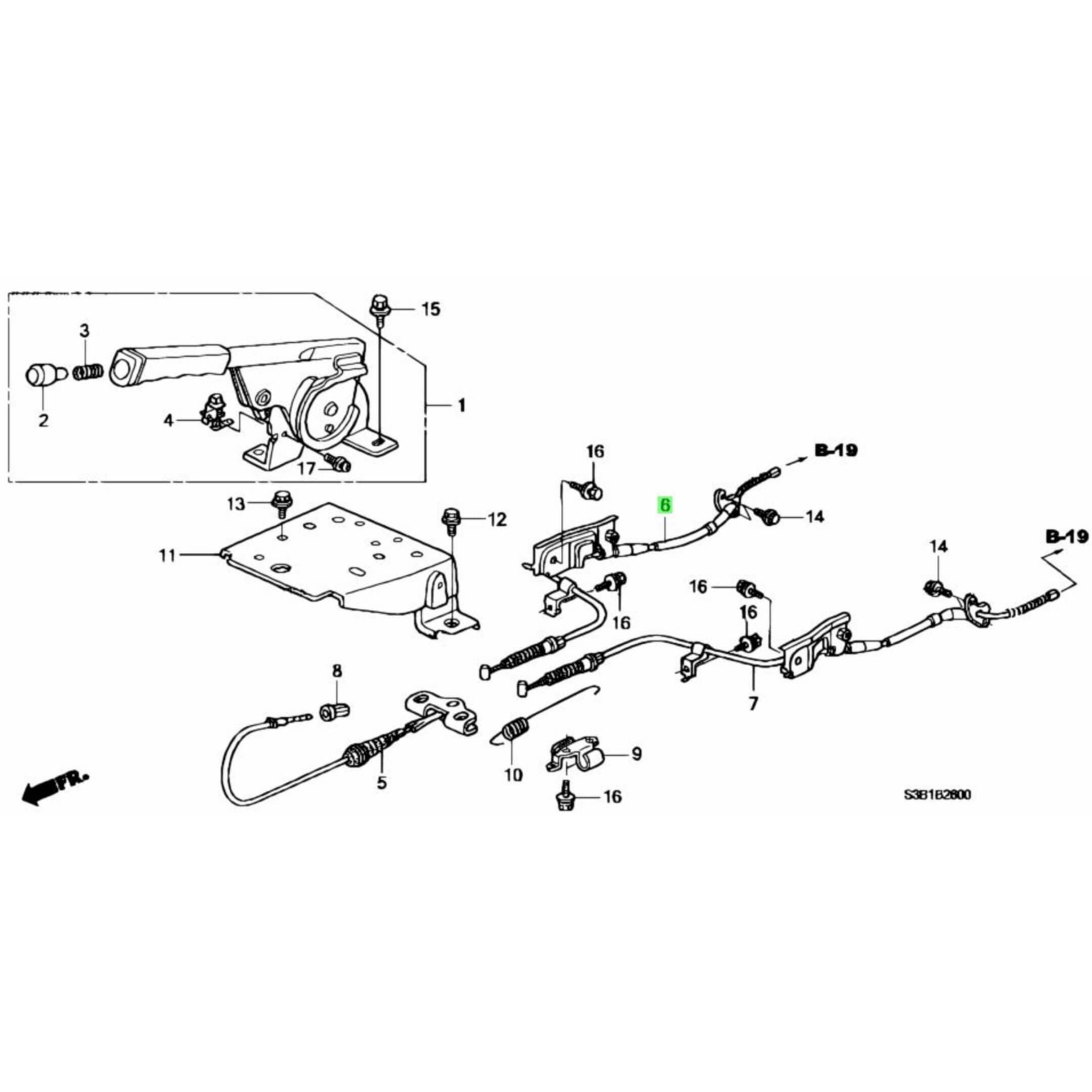 Technical diagram of the Parking Brake Cable - Right for Honda Vamos Van HM1, HM2 Models (1999-2018), showcasing detailed components and connections.