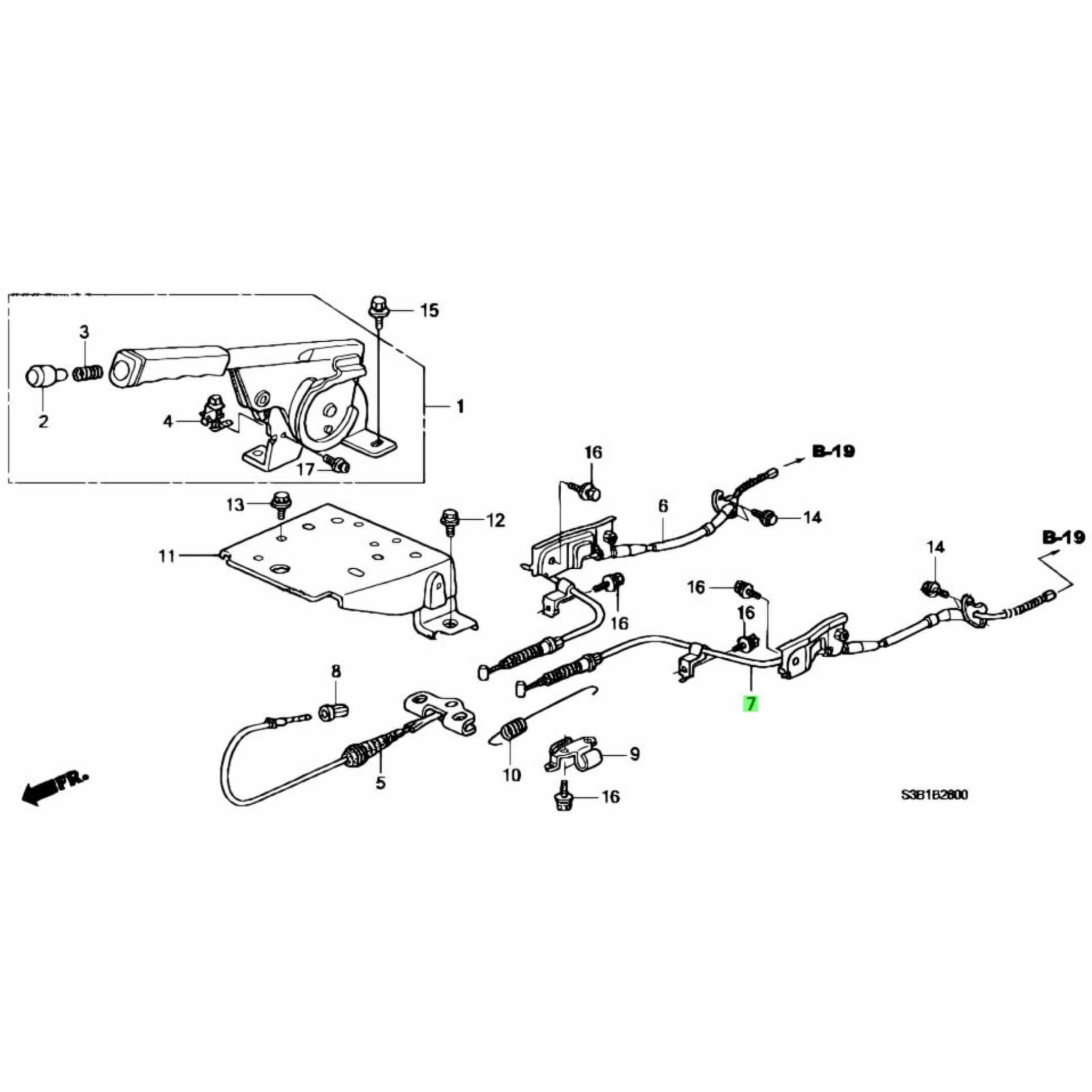 Honda Acty HA6, HA7 Left Parking Brake Cable Diagram - Detailed Parts Layout