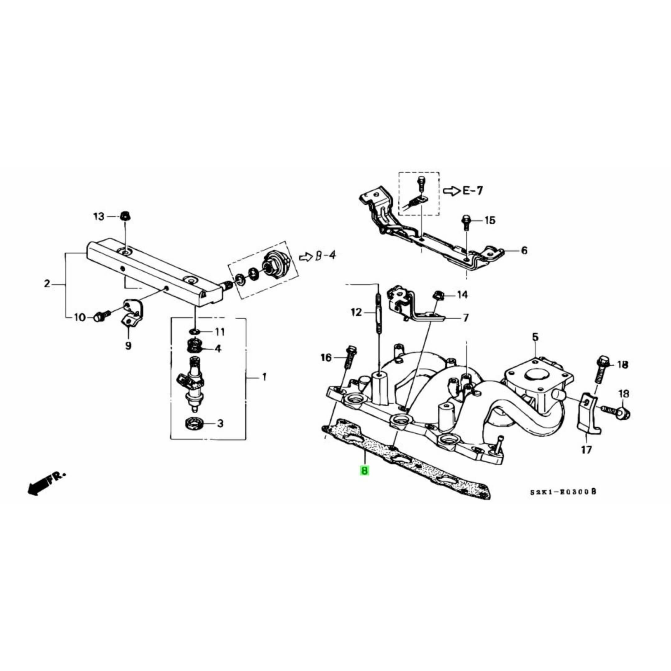 Technical diagram of Intake Manifold Gasket for Honda Acty Van HH5, HH6 models (1999-2009), showcasing detailed parts layout.