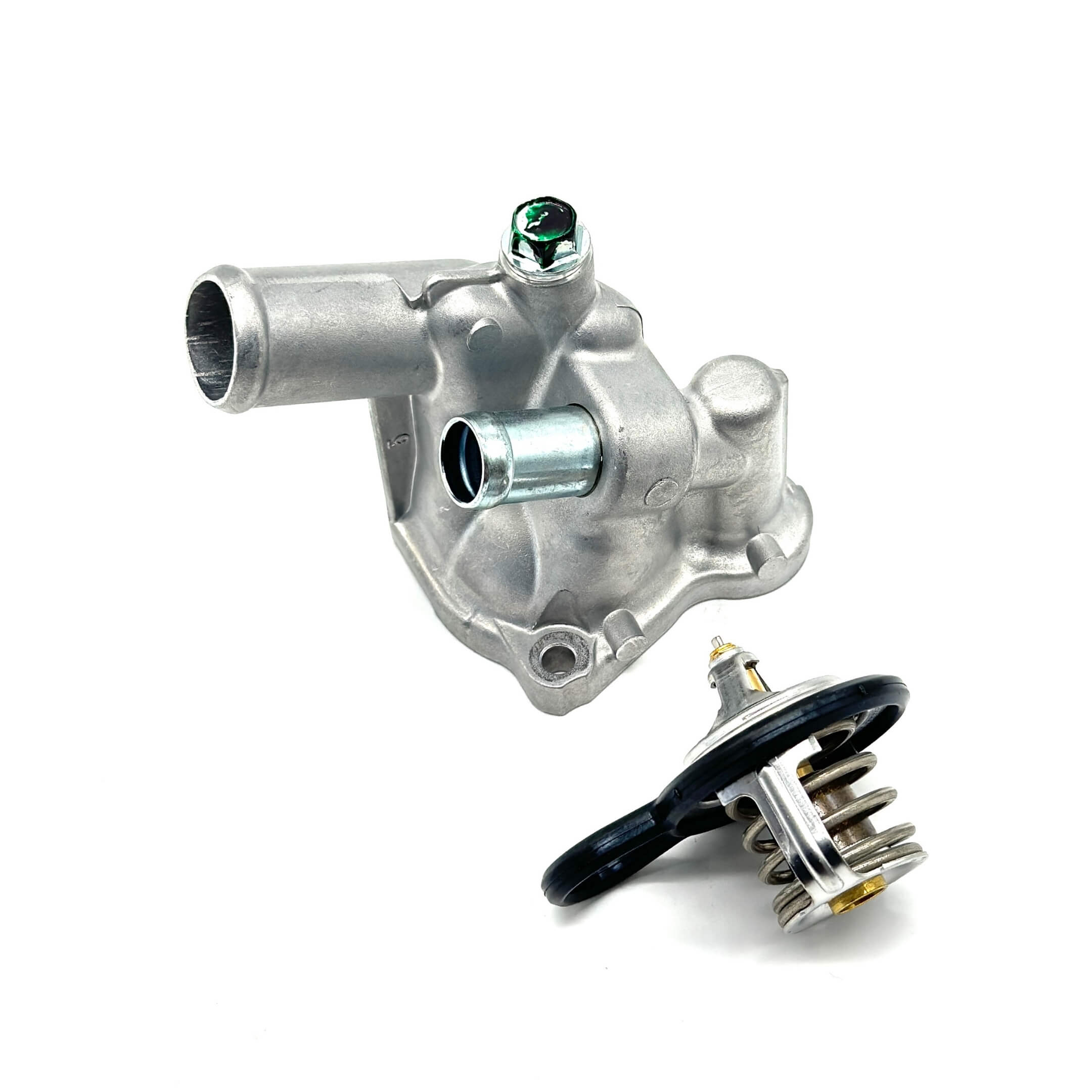 Thermostat and housing for Honda Acty Truck HA8, HA9 models (2009-2022), featuring a silver metal construction with a compact design.