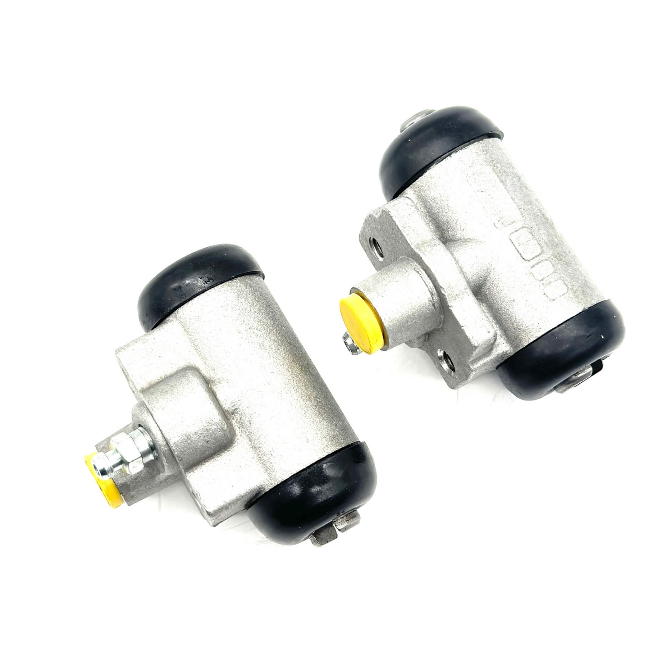 Rear Brake Drum Wheel Cylinder for Subaru Sambar Truck KS3, KS4 Models 1990-1998, featuring a silver body with black and yellow accents.