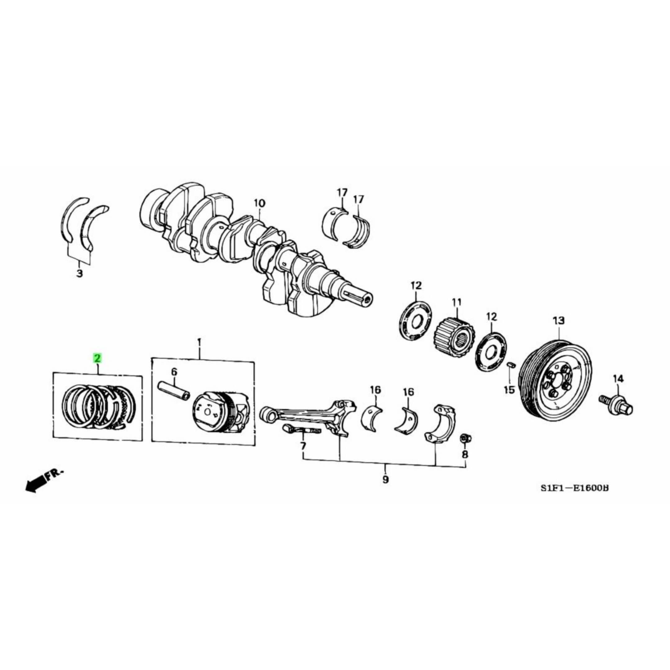 Exploded diagram showcasing the placement of the piston rings in a Honda Vamos HA6, HA7 engine.