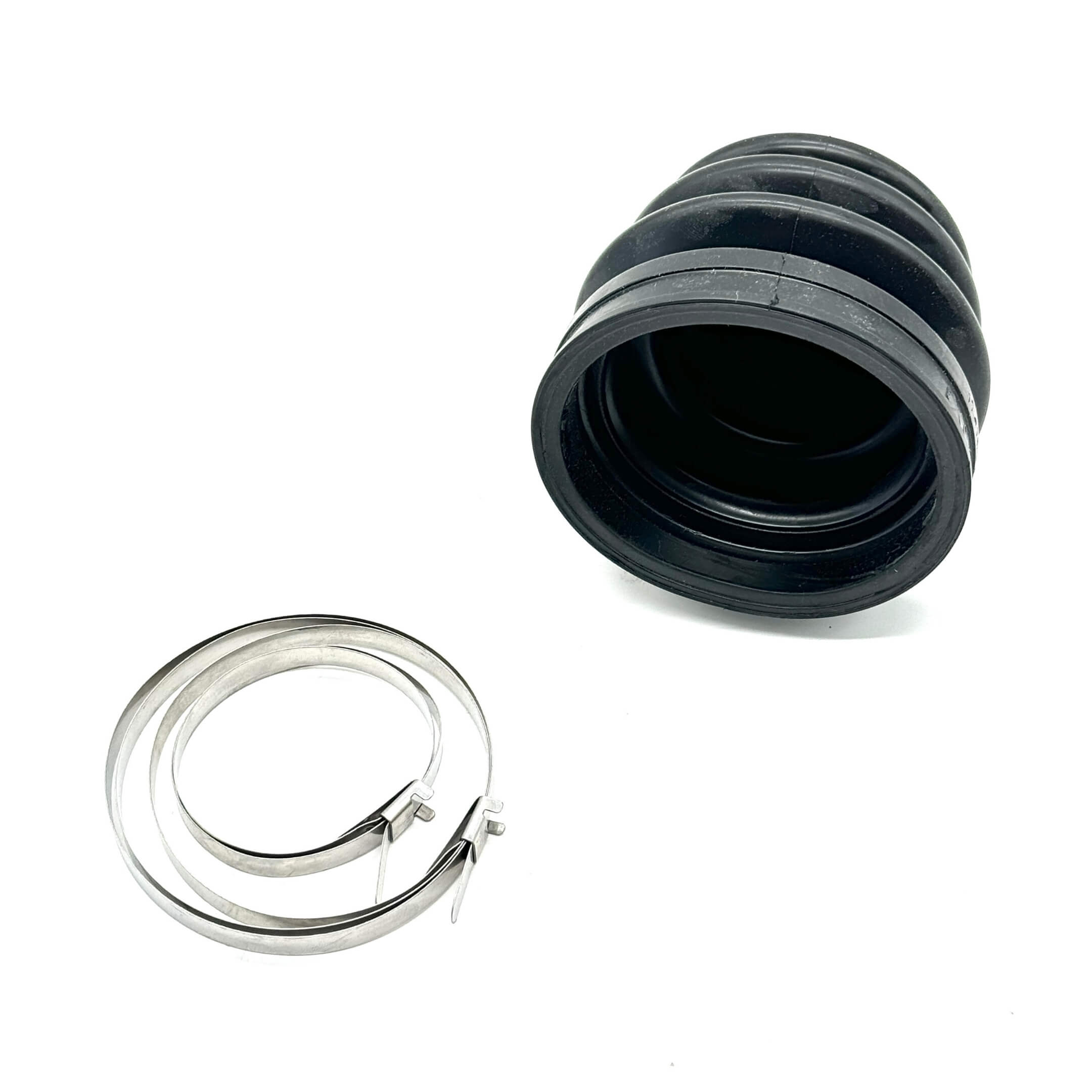 Black CV Boot - Rear, Outer for Honda Acty Truck HA8, HA9 Models (2009-2022) with metal clamps.