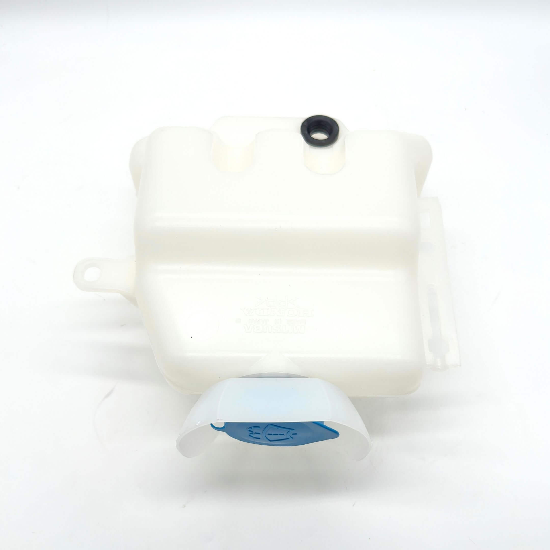 White windshield washer tank for Honda Vamos Van HM1, HM2 models (1999-2018) with blue cap.