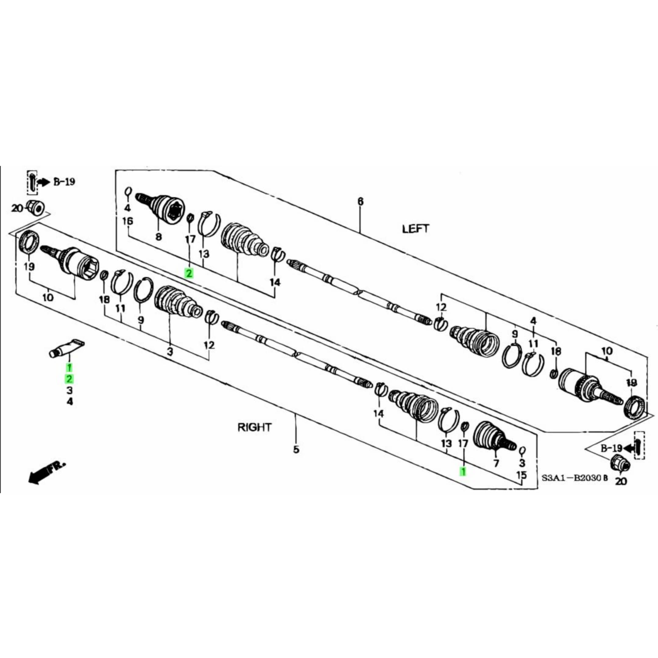 Technical diagram of Genuine Honda CV Boot Kit, Rear Inner for Honda Vamos Van HM1, HM2 models, 1999-2018.