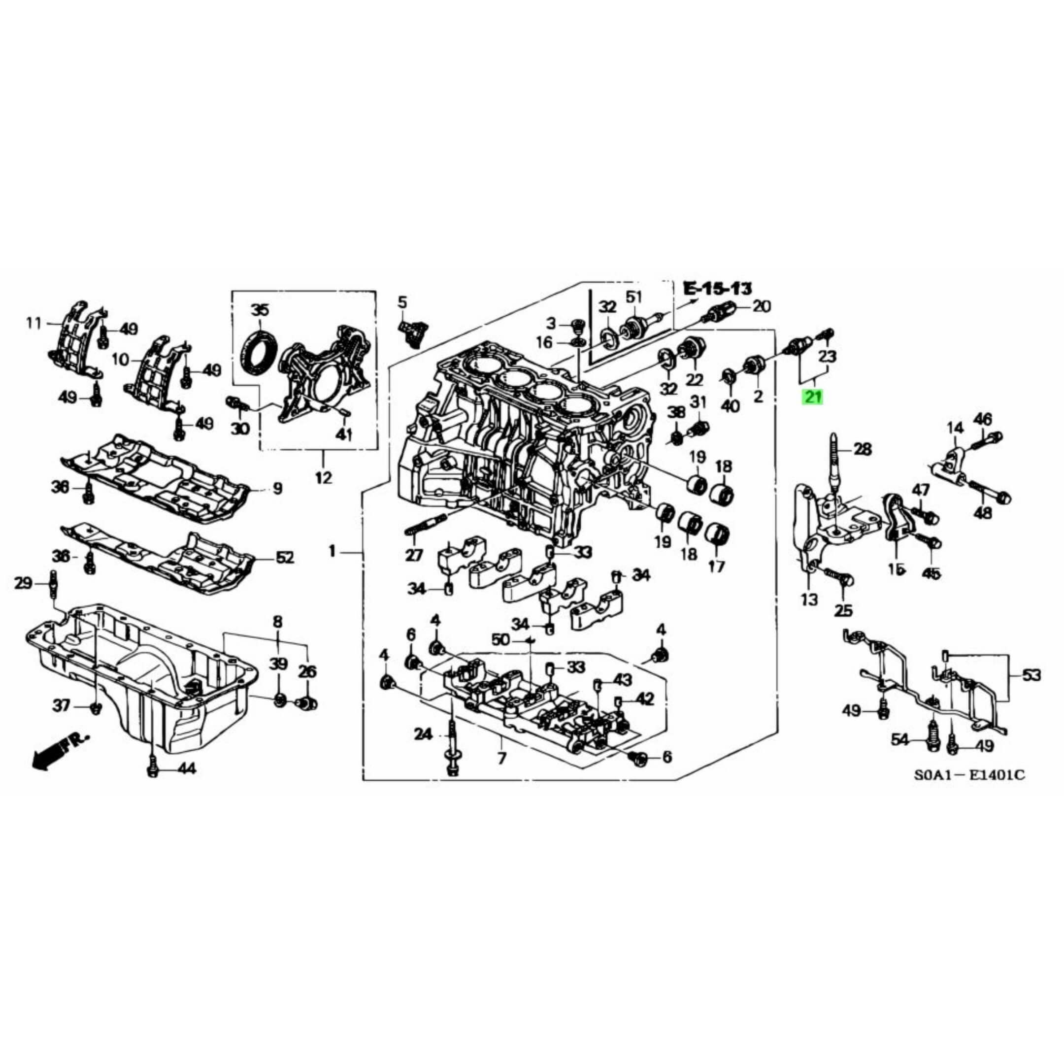 Technical diagram of the oil pressure switch for Honda Acty Van HH5, HH6 models (1999-2009), highlighting engine components and part placement.