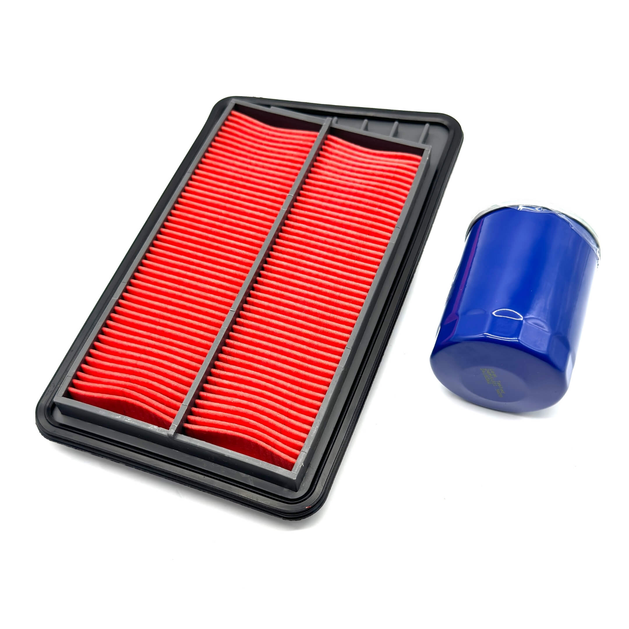 Air & Oil Filter Set for Honda Vamos Van HM1, HM2 Models 1999-2018, featuring a red air filter and blue oil filter.