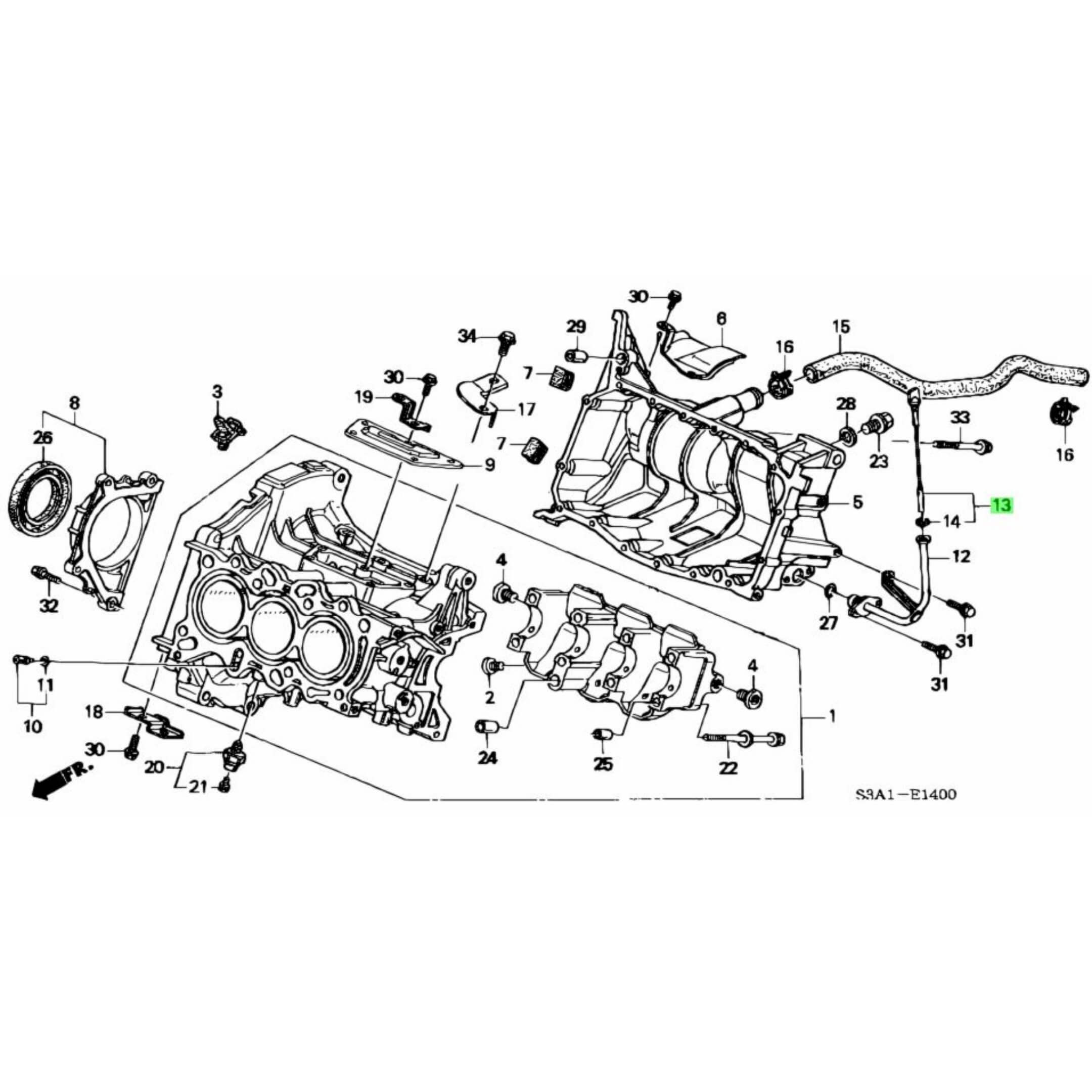 Technical diagram of the oil dip stick for Honda Acty Van HH5, HH6 models (1999-2009), highlighting its placement and components.