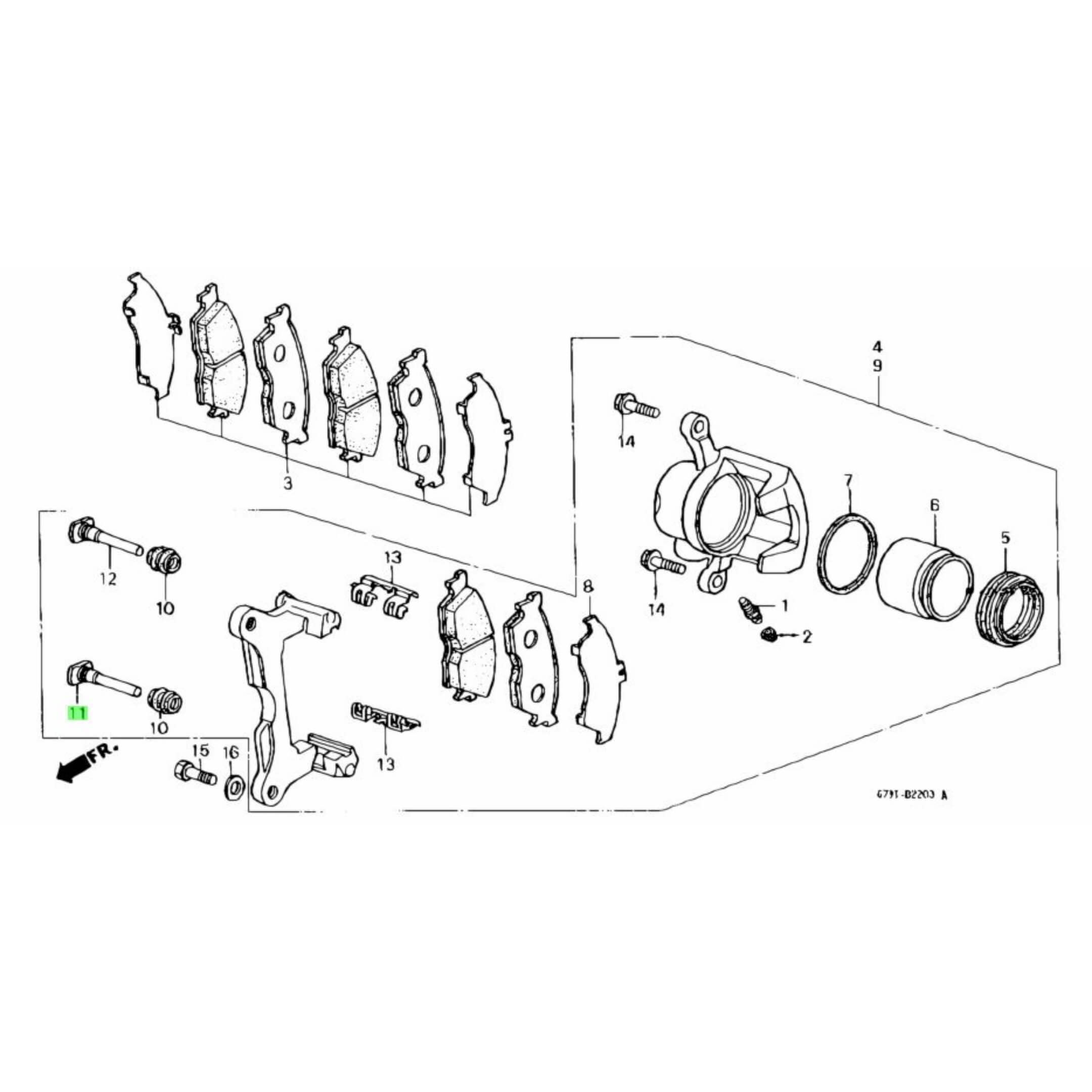 Brake caliper PIN A for Honda Acty HA3, HA4 models, showcasing corrosion-resistant finish and precise engineering.