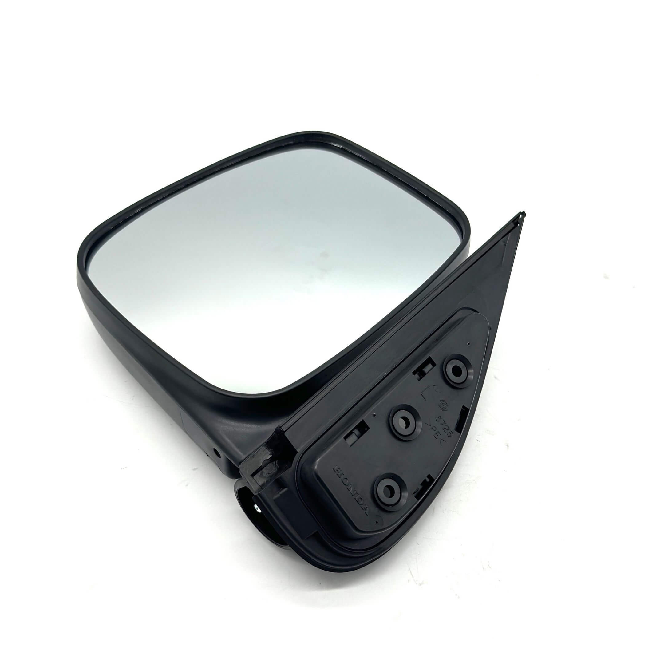 Black passenger side door mirror for Honda Vamos Van HM1, HM2 models, 1999-2018.