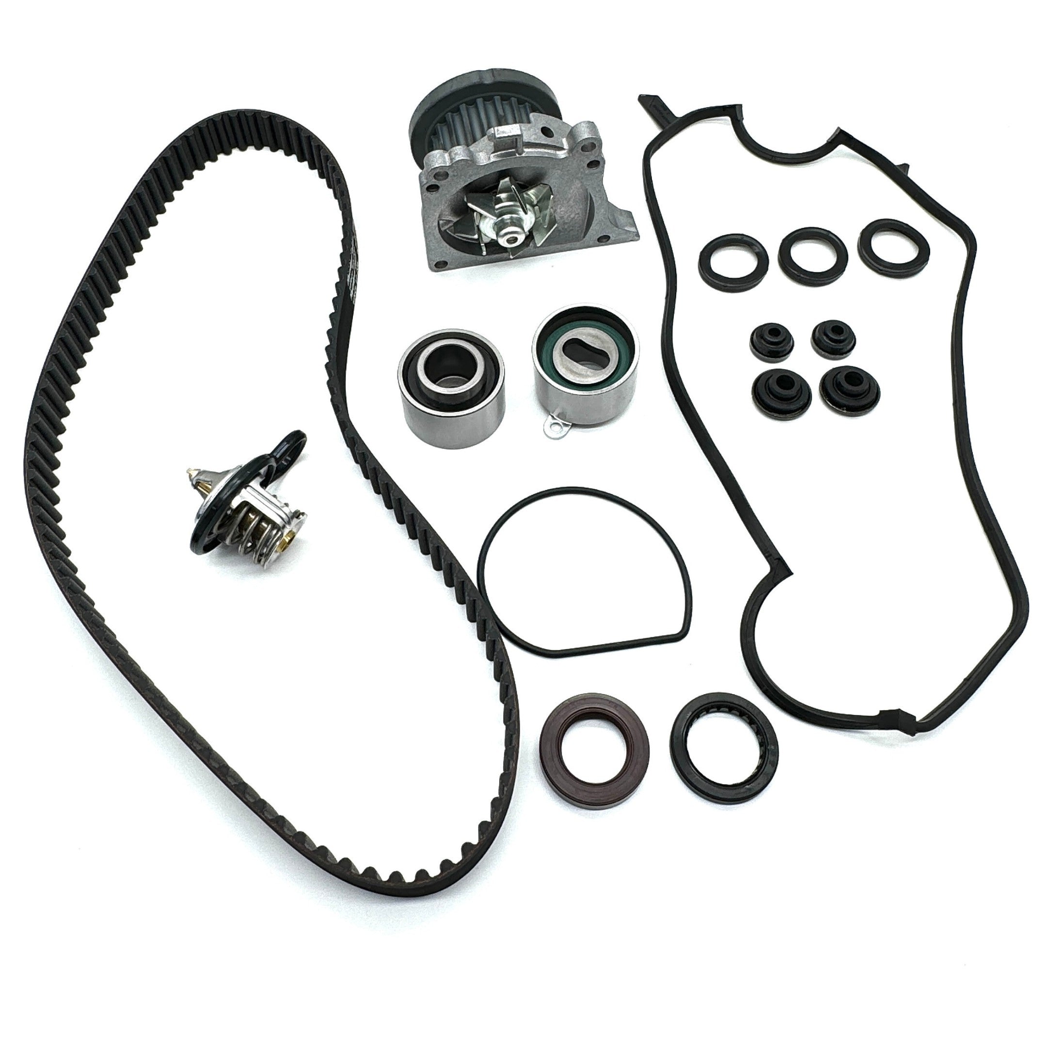 Timing Belt Kit - 15 Piece for Honda Vamos Van HM1, HM2 Models (1999-2018) featuring black belts, seals, and bearings in a technical parts schematic.