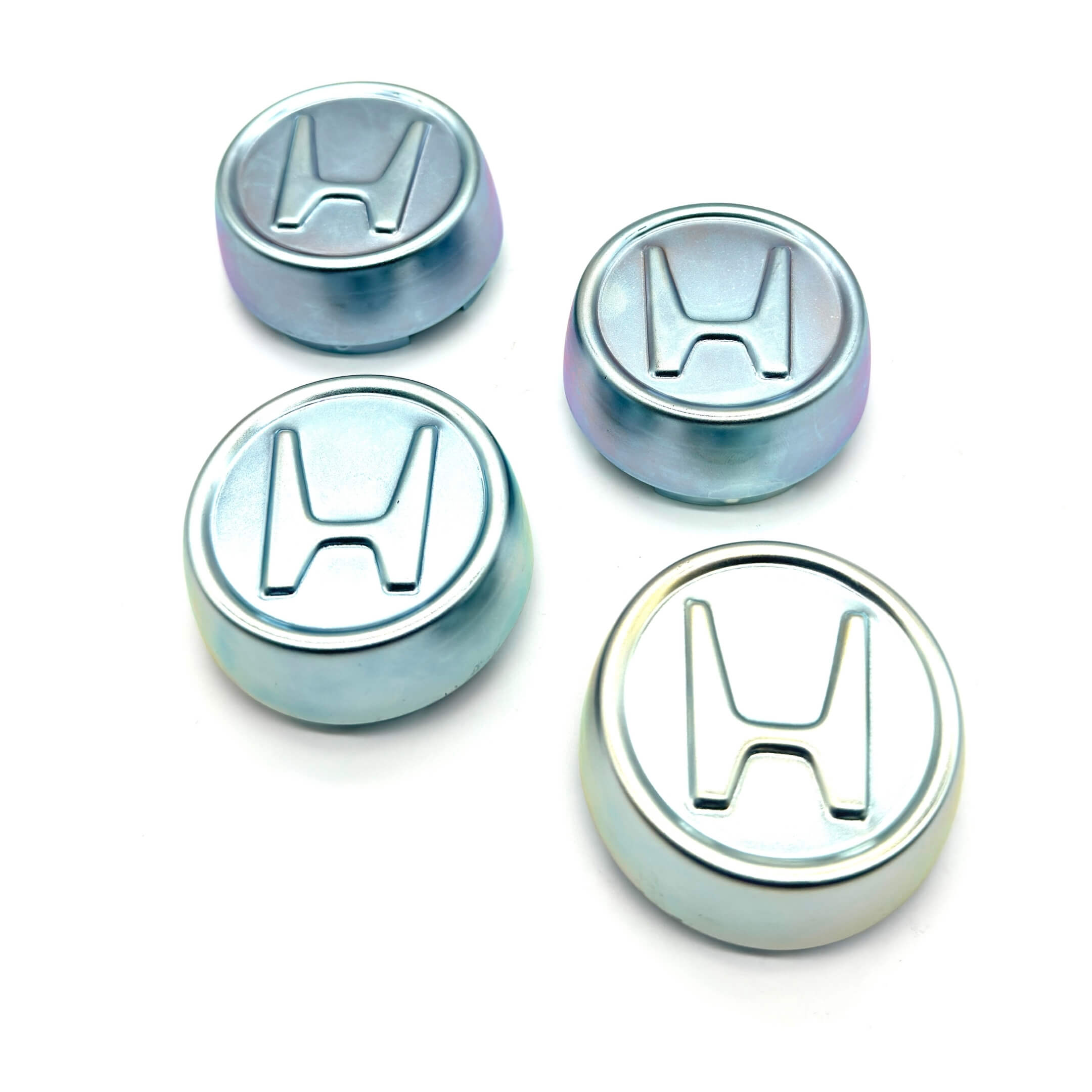 Silver wheel center cap set for Honda Vamos Van HM1, HM2 models (1999-2018) featuring embossed Honda logo.