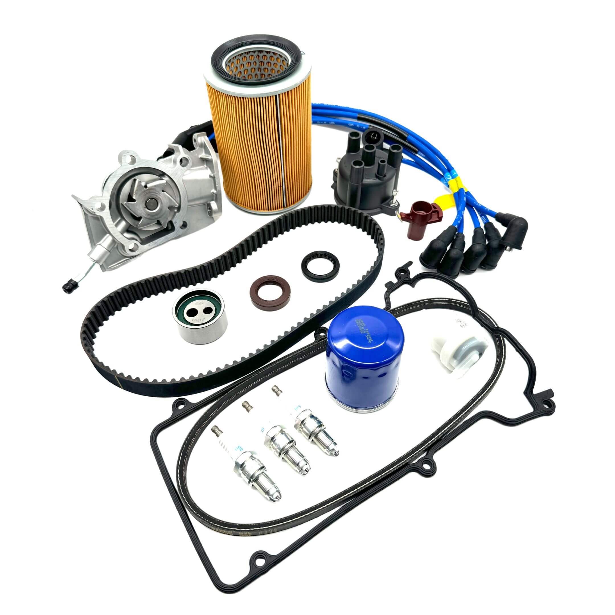 Detailed 19-piece Timing Belt Kit with ignition components, belts, and seals for Daihatsu Hijet EFNS engine models S100P/S110P (1994-1998).