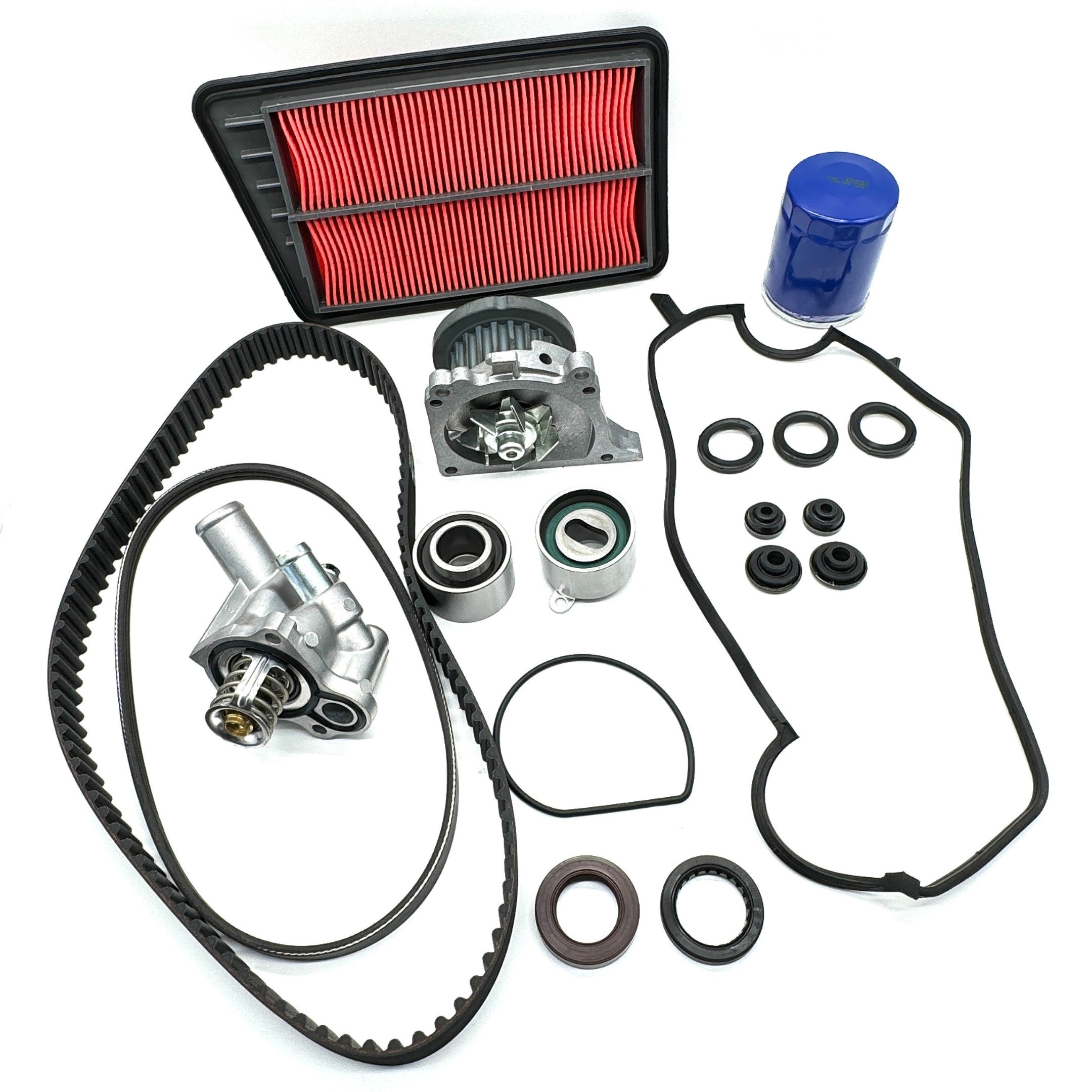 19-piece Timing Belt Kit for Honda Acty Truck HA6, HA7 Models (1999-2009) featuring timing belt, pulleys, water pump, seals, air filter, and oil filter.