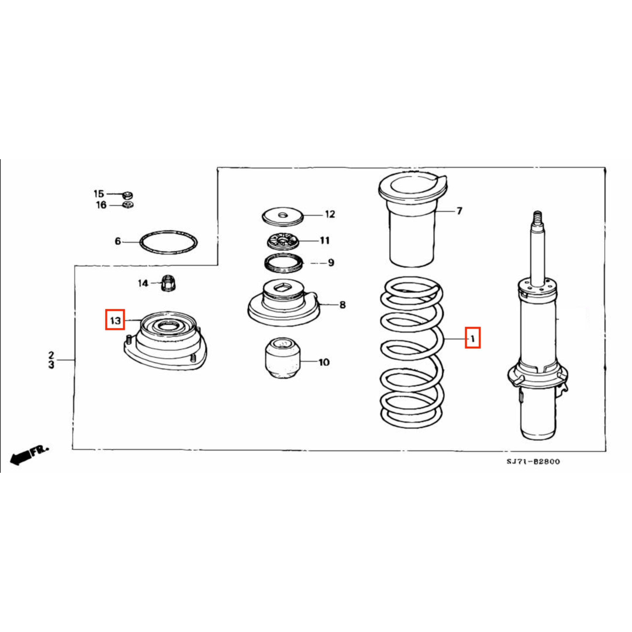 Illustrative exploded view of a front suspension assembly for Honda Acty, showcasing individual components included in the upgrade kit.